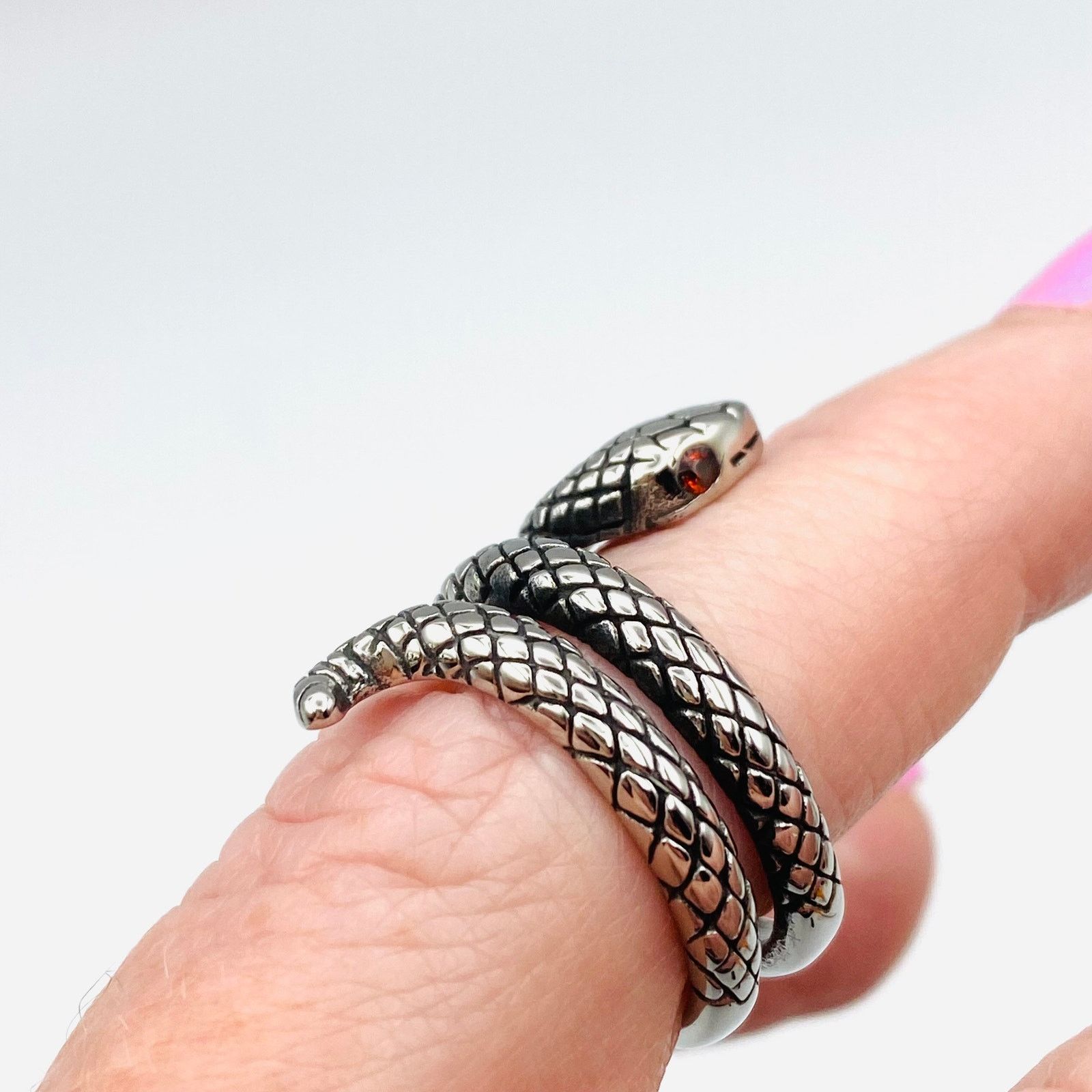 The Unbranded Brand Snake Stainless Steel Ring With Red CZ Eyes Size ONE SIZE - 4 Thumbnail