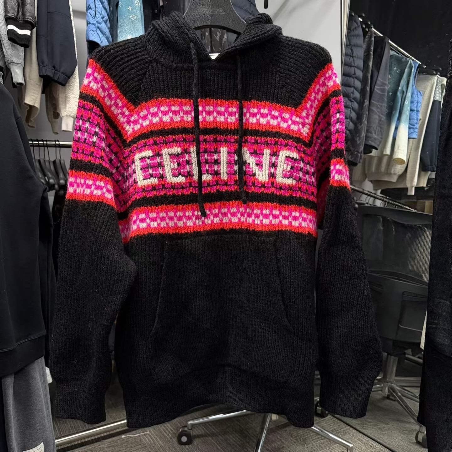 Celine Celine Black Hoodie with Pink CELINE Lettering Size M / US 6-8 / IT 42-44 - 1 Thumbnail