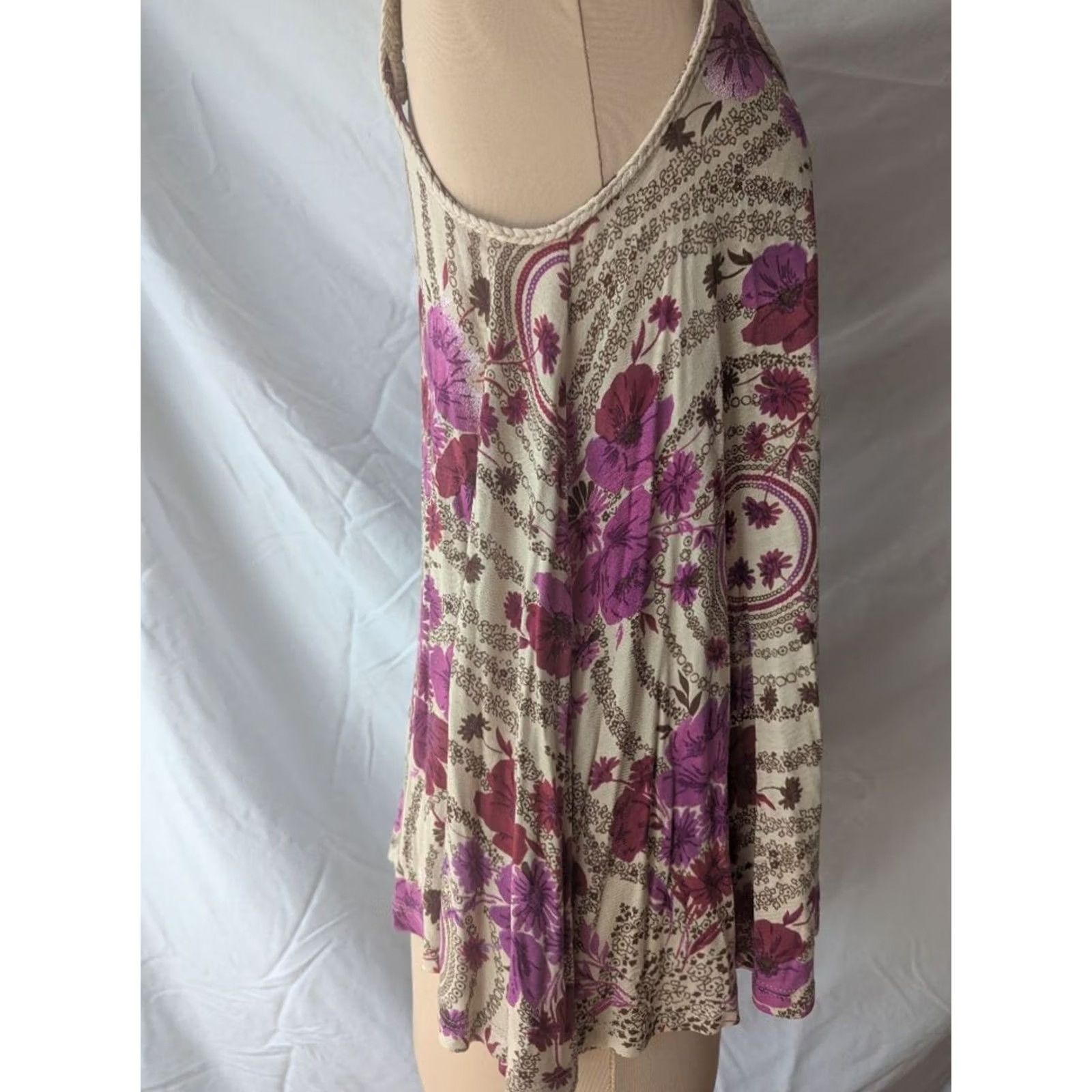 Free People Free People Womens Tank Top Paisley Braided Rope Strap Sleeveless XS Purple Cream Multicolor Bohemian 70s Festival Summer Hippie Romance Womens Size XS / US 0-2 / IT 36-38 - 3 Thumbnail