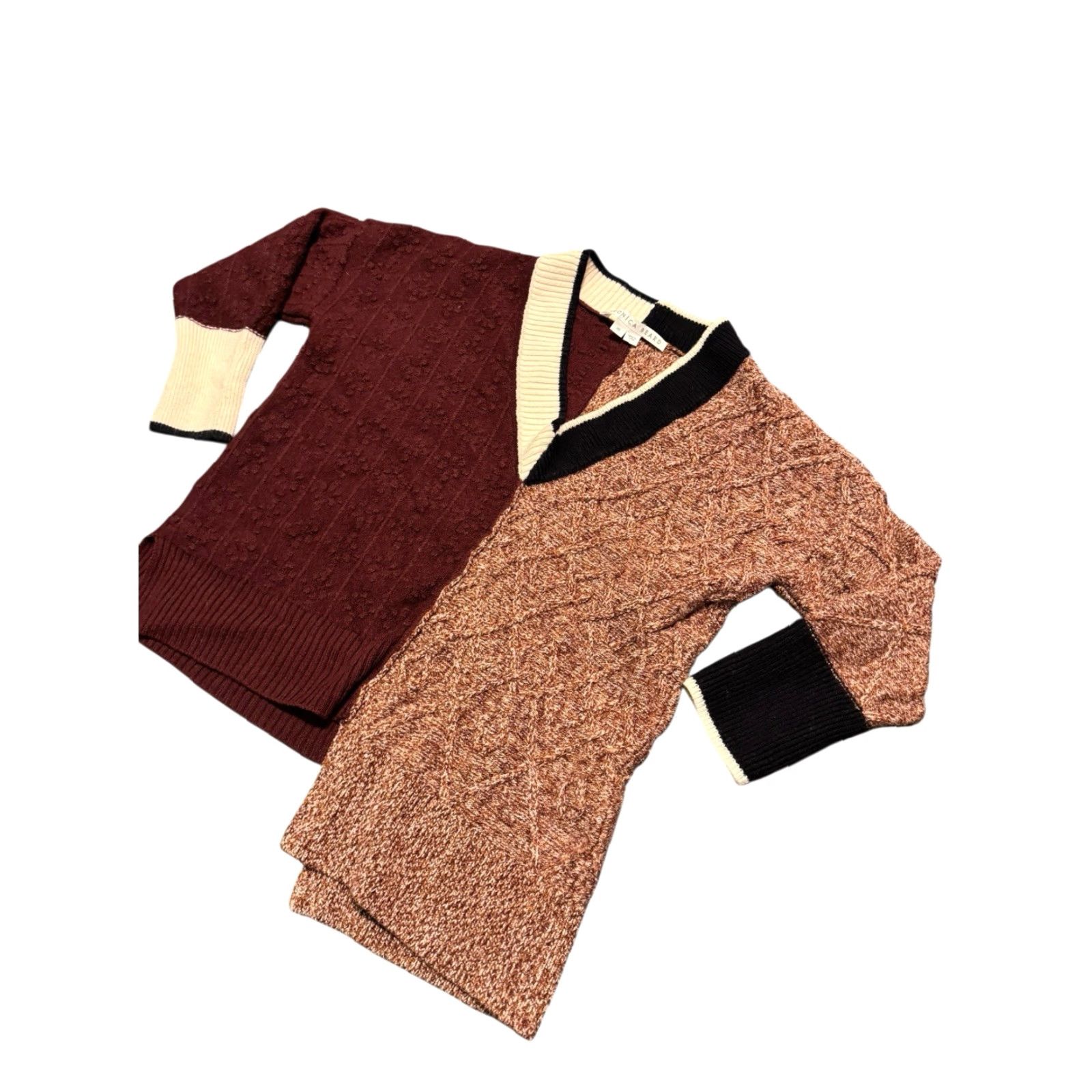 Veronica Beard Veronica Beard Gava Colorblock Sweater Uneven Hem Navy Burgandy Oversized XS Women Pullover V-Neck Knit Wool Nylon 100% Pattern Striped Regular Size XS / US 0-2 / IT 36-38 - 3 Thumbnail