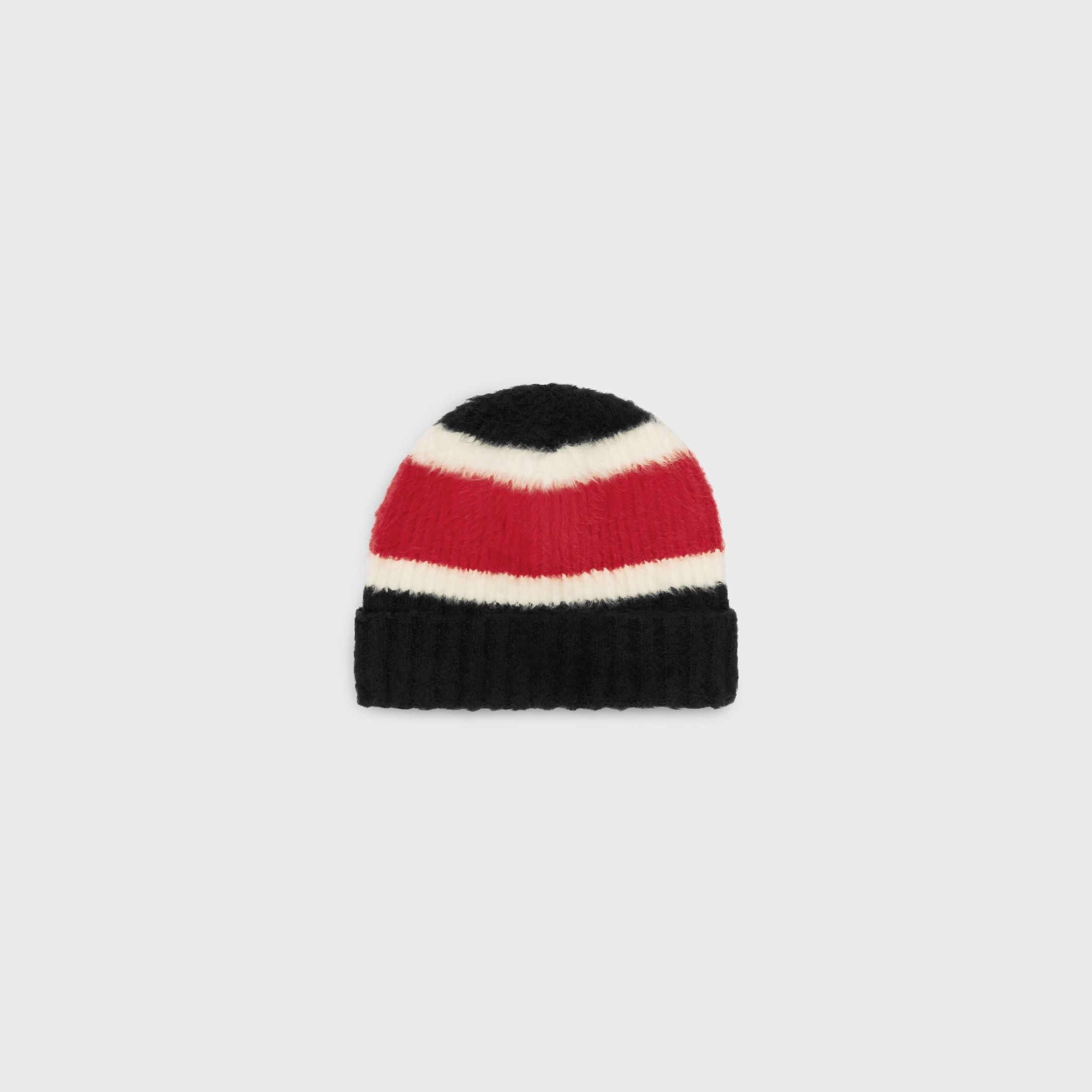 Celine BEANIE IN BRUSHED STRIPED COTTON black/white/red Size ONE SIZE - 1 Thumbnail