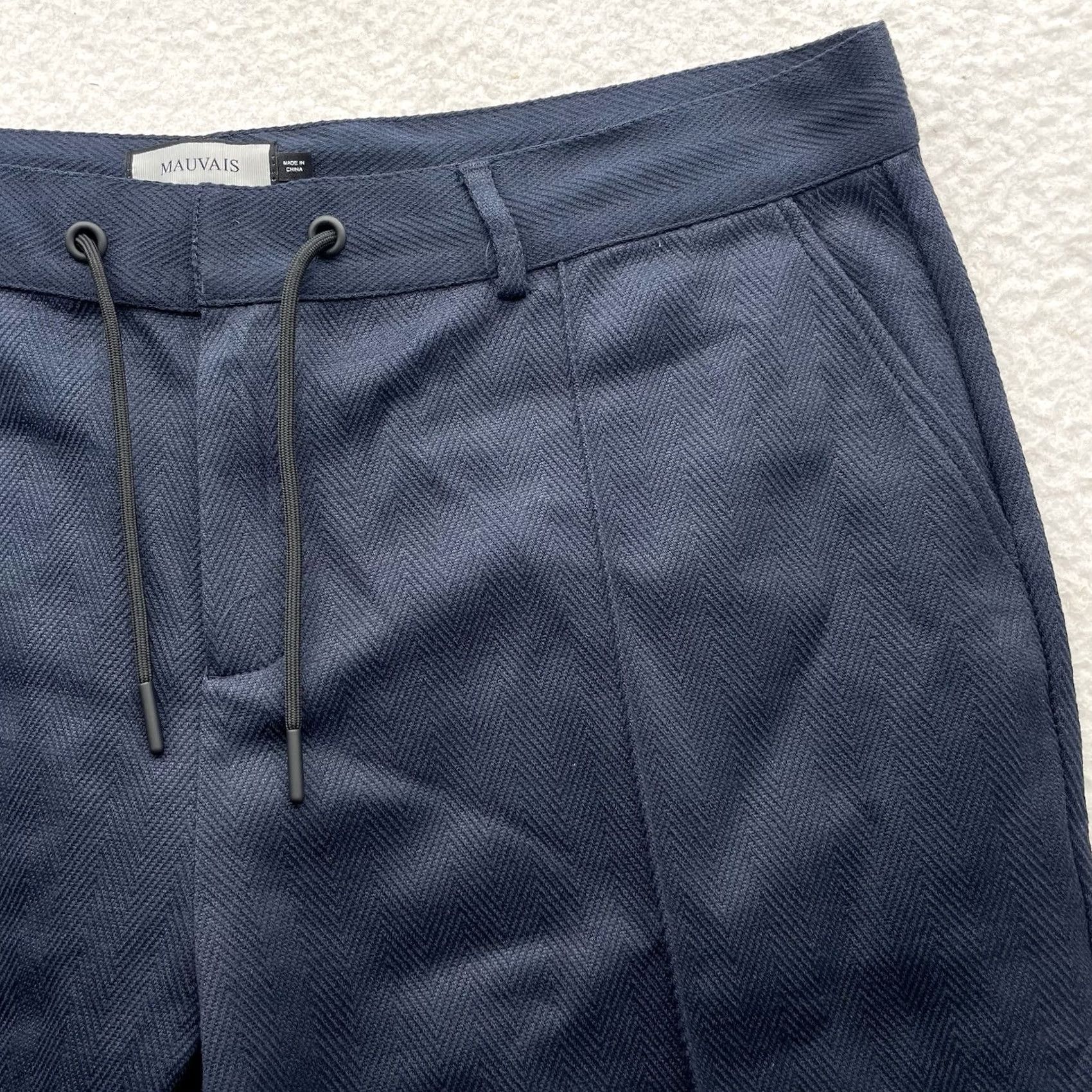 Vintage Mauvais Pants Mens 40x29 Navy Blue Herringbone Cotton Blend Trousers Resort Size US 40 / EU 56 - 3 Thumbnail