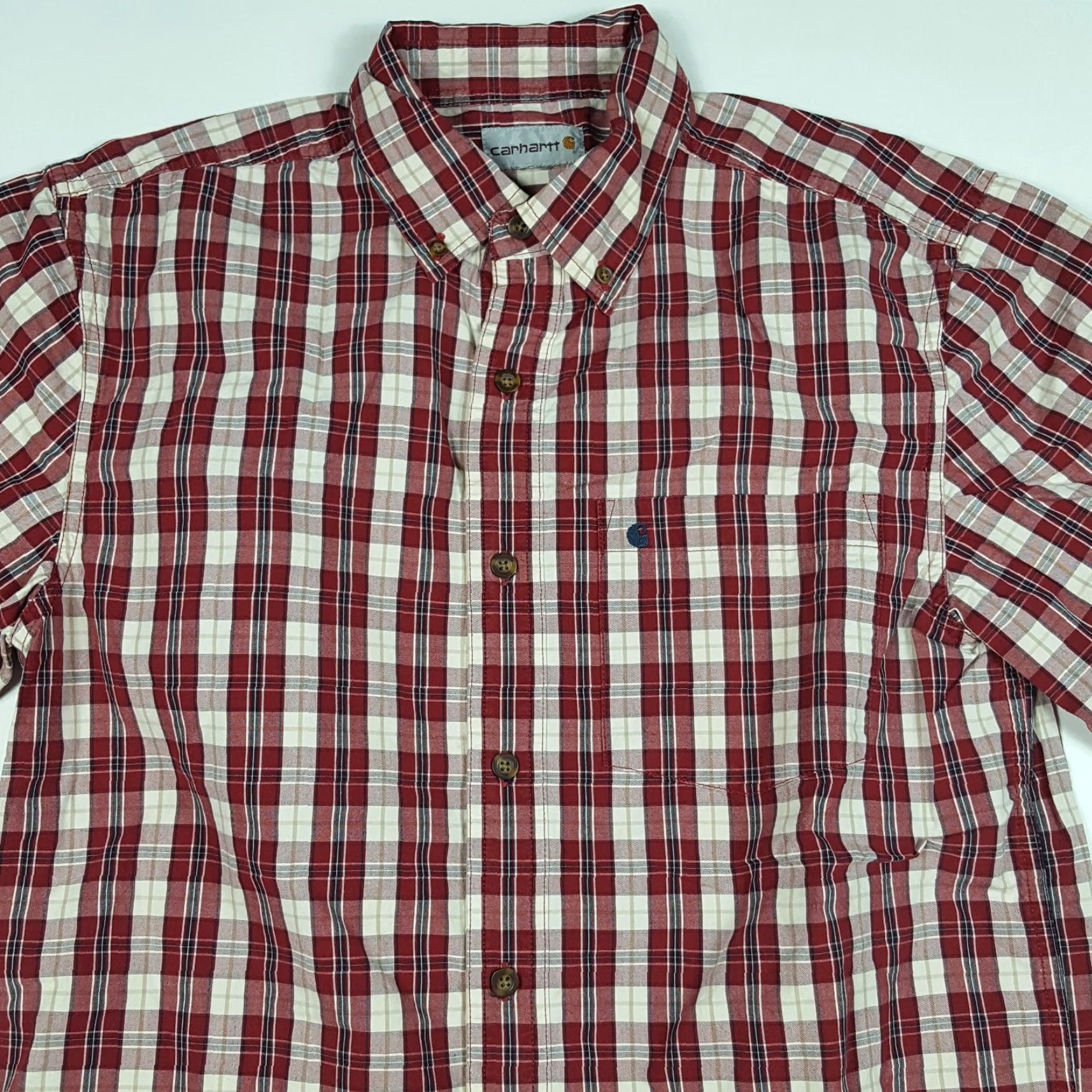 Carhartt Carhartt Red Plaid Button-Up Men's Size M Short Sleeve Shirt Retro Work Wear Shirt Size US M / EU 48-50 / 2 - 2 Thumbnail