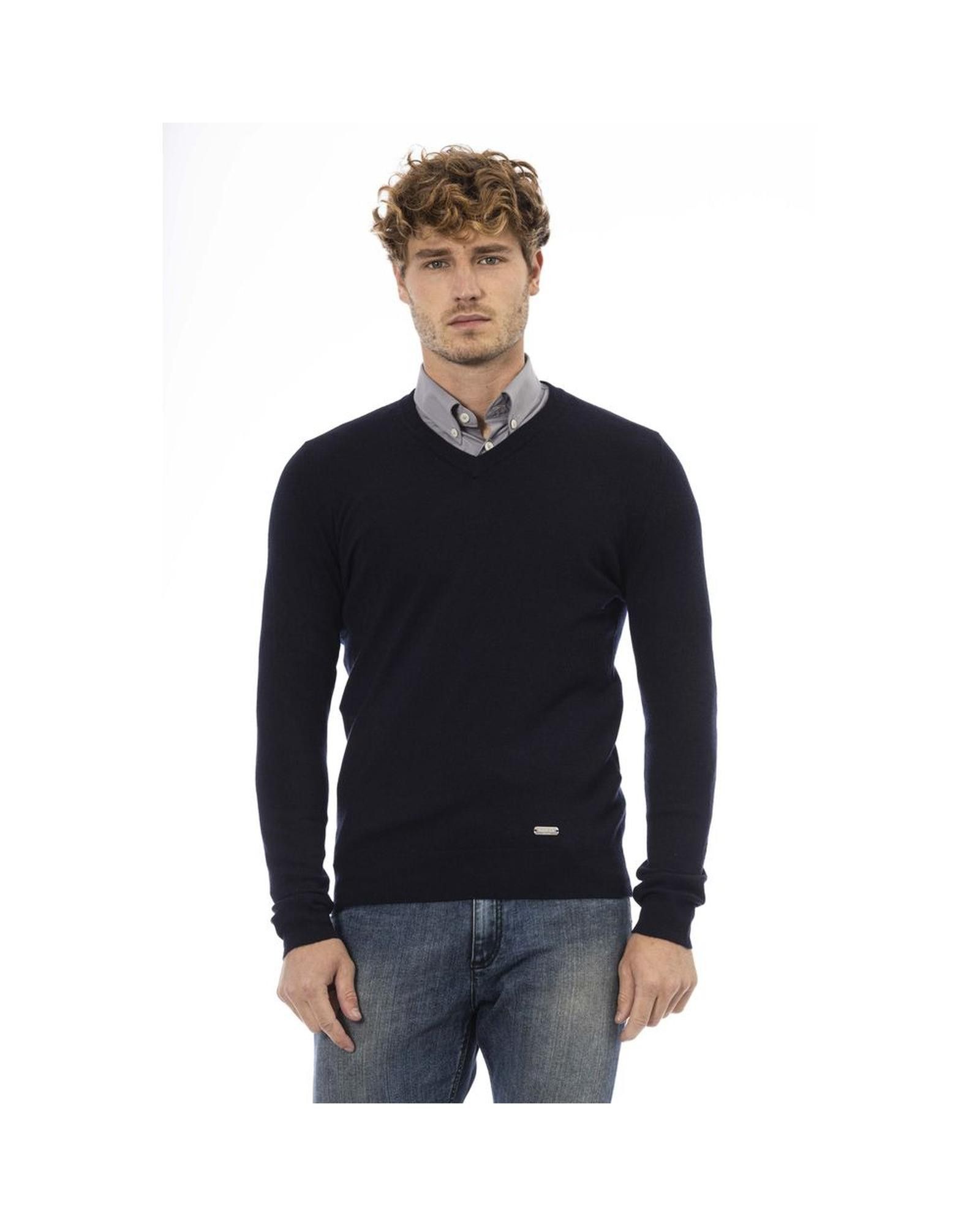 image of Baldinini Wool V-Neck Sweater in Blue, Men's (Size 2XL)