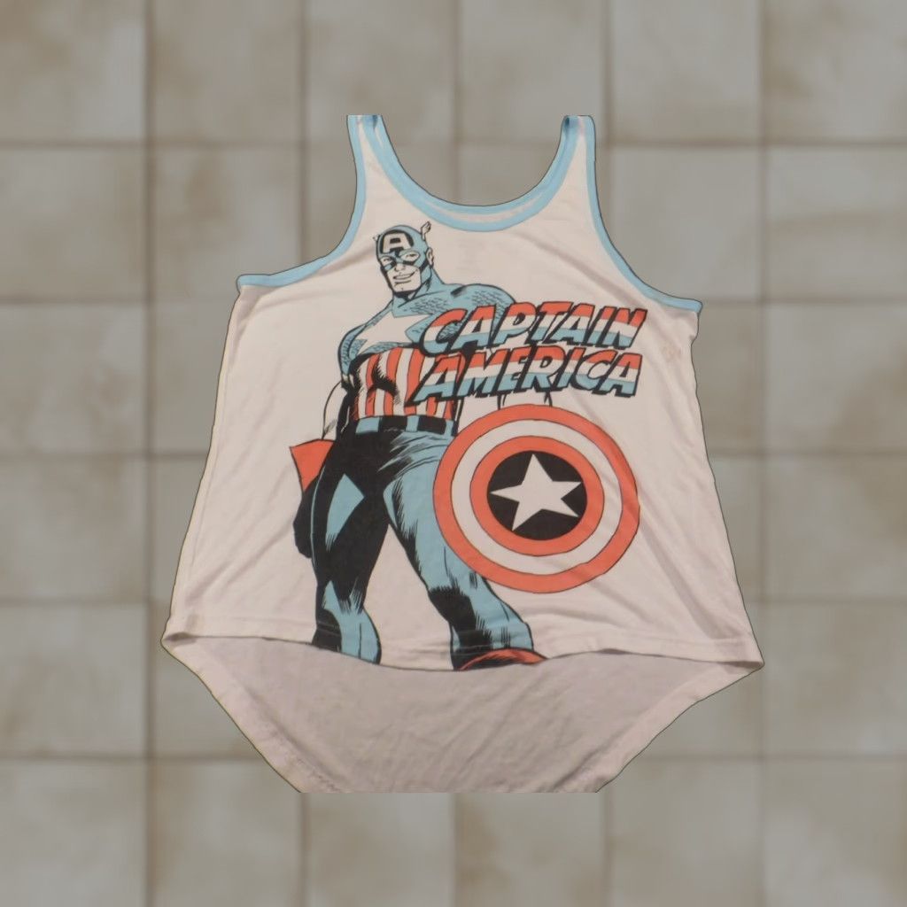 Vintage Marvel Womens Shirt XL White Captain America Tank Casual Crew Neck Long Sleeve Regular Cotton Rayon Ruffle Basic Classic Stretch Vintage No N/A Size XL / US 12-14 / IT 48-50 - 1 Thumbnail