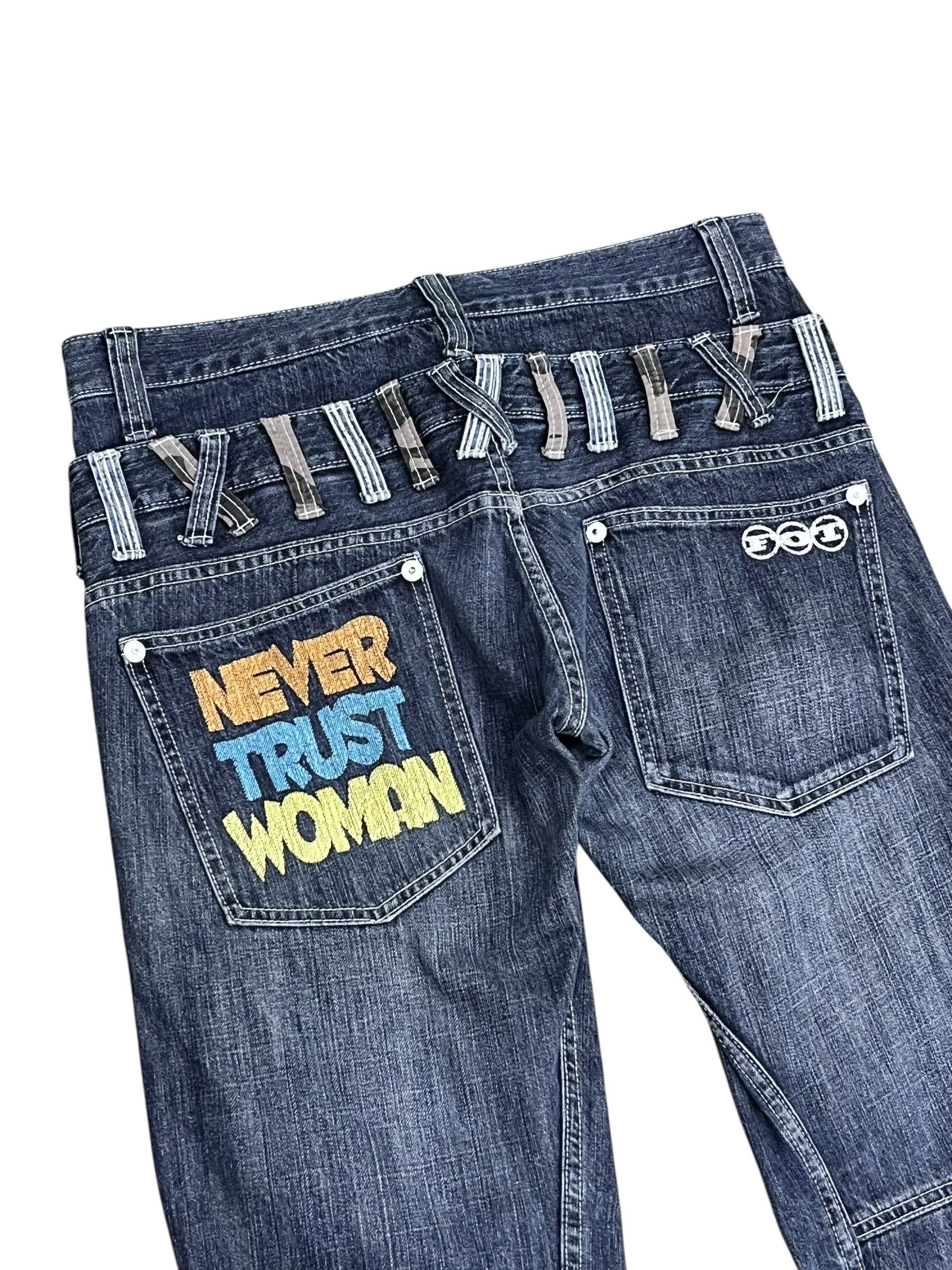 Chronicles Of Never "NEVER TRUST WOMAN" Bondage Zip Grunge Double Waist Denim Size US 32 / EU 48 - 2 Thumbnail