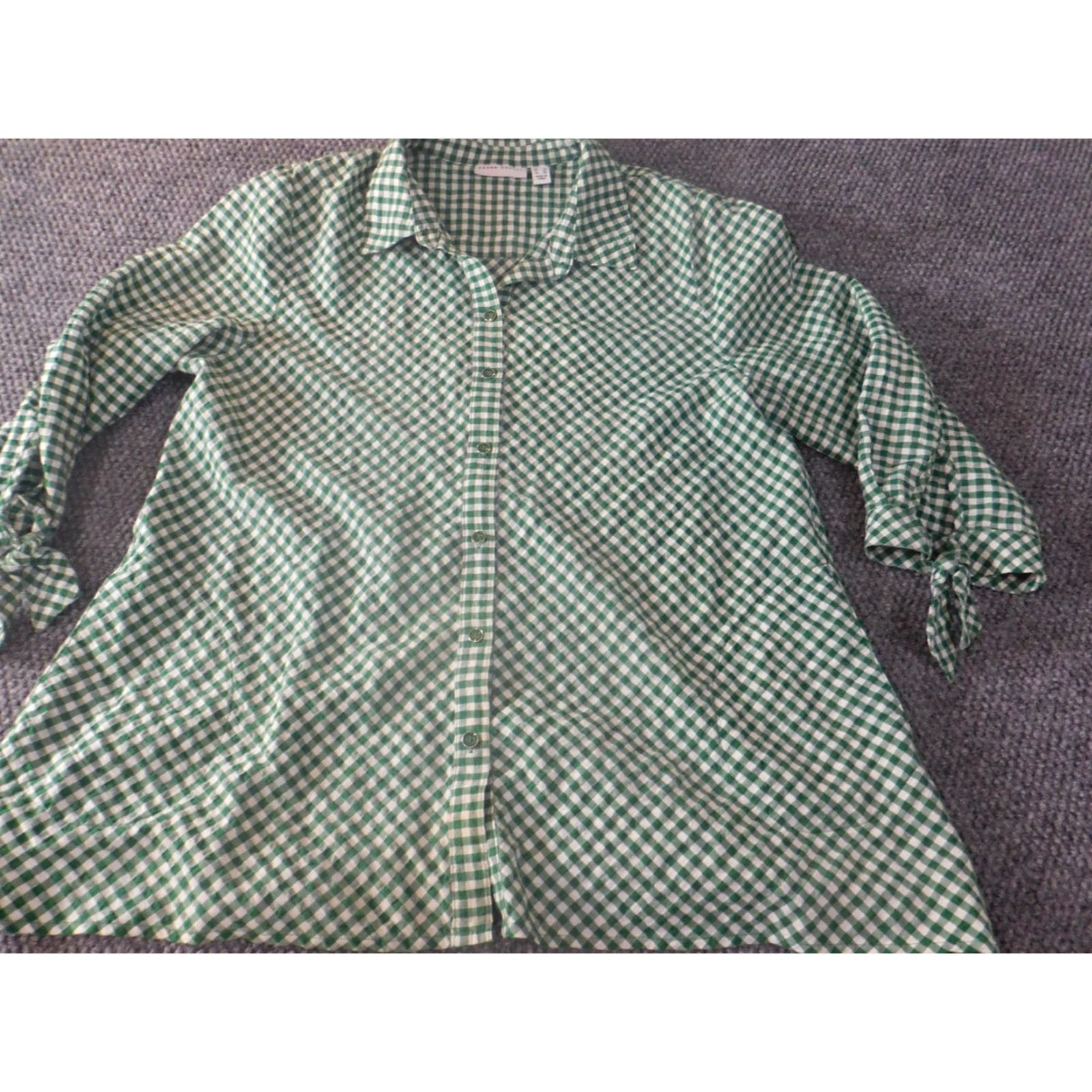 Vintage Susan Graver Blouse Shirt Womens Classic Casual Stretch Knit Green 12 Button Collared Long Sleeve Pullover Size XL / US 12-14 / IT 48-50 - 2 Thumbnail