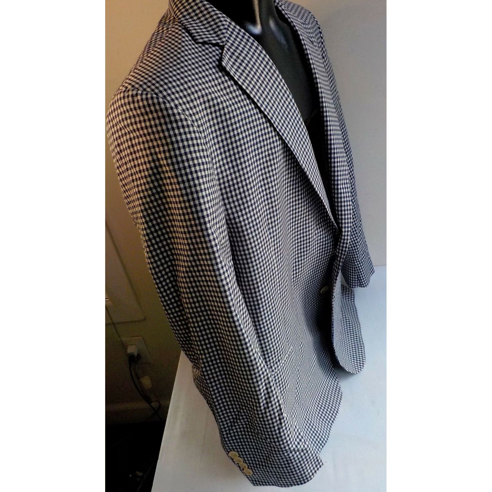 Brooks Brothers BROOKS BROTHERS Fitzgerald Fit Sport Coat Navy/Ivory Check Wool/Cotton 45R Two-Button Notch Lapel Men's Coat Size US S / EU 44-46 / 1 - 3 Thumbnail