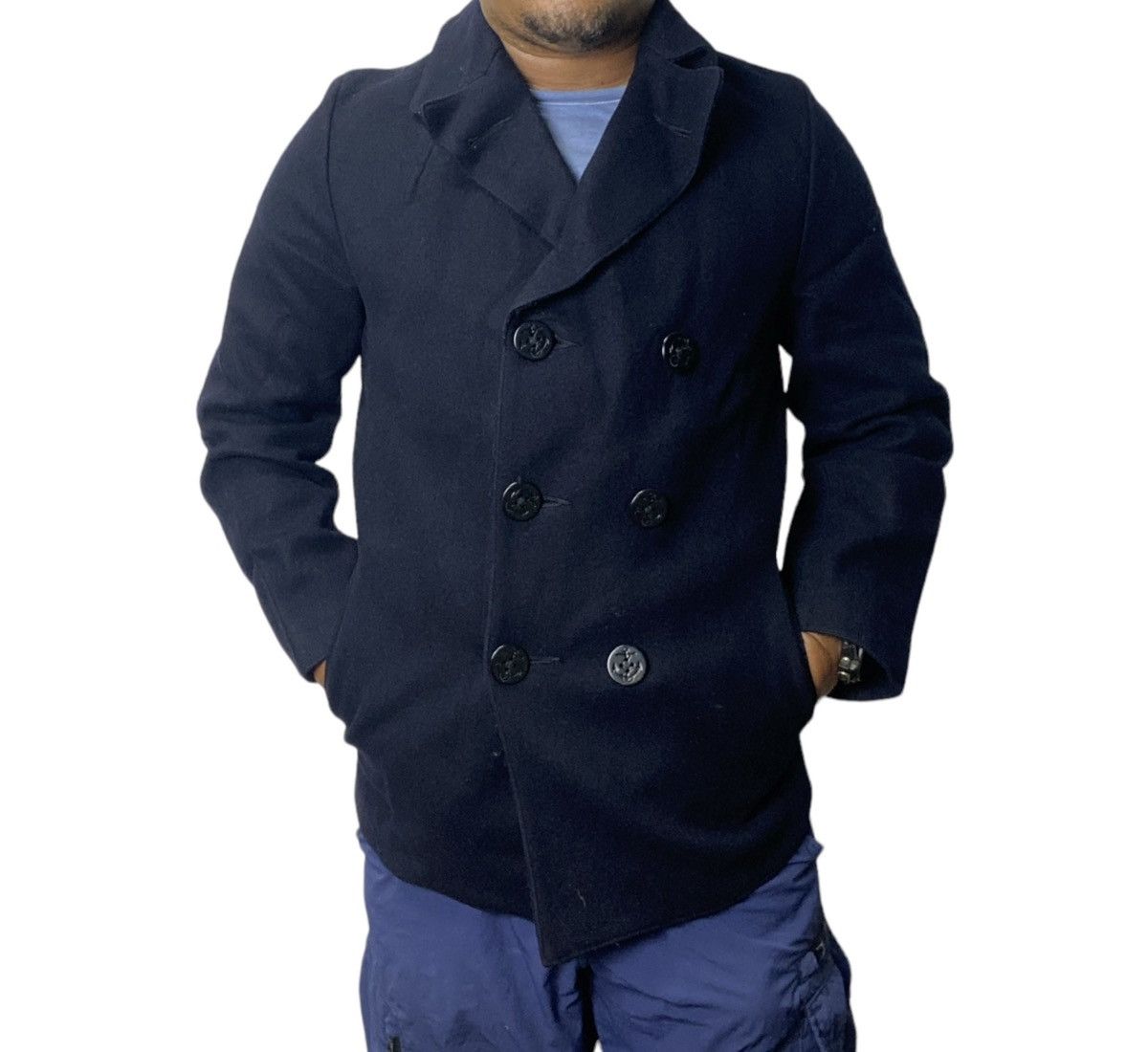 CABANE de ZUCCa × Issey Miyake 🔥Zucca x Issey Miyake Double Breasted Navy Pea Coat Size US S / EU 44-46 / 1 - 12 Thumbnail