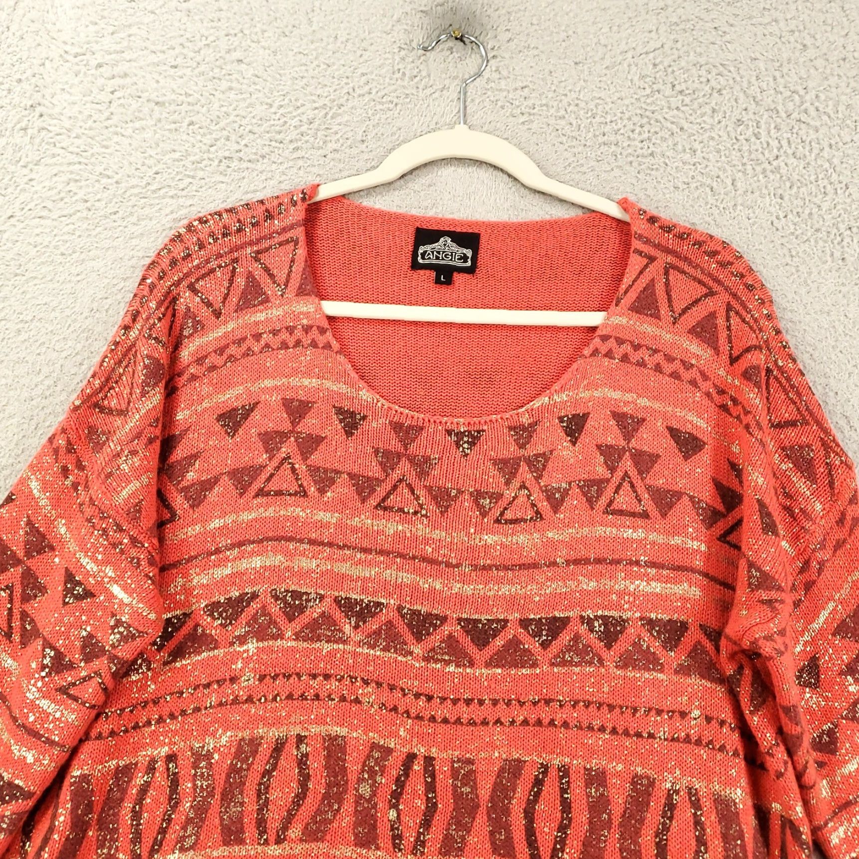 Vintage **Angie Geometric Sweater Women Large Orange Knit** User: Angie Geometric Sweater Women Large Orange Knit Size L / US 10 / IT 46 - 2 Thumbnail