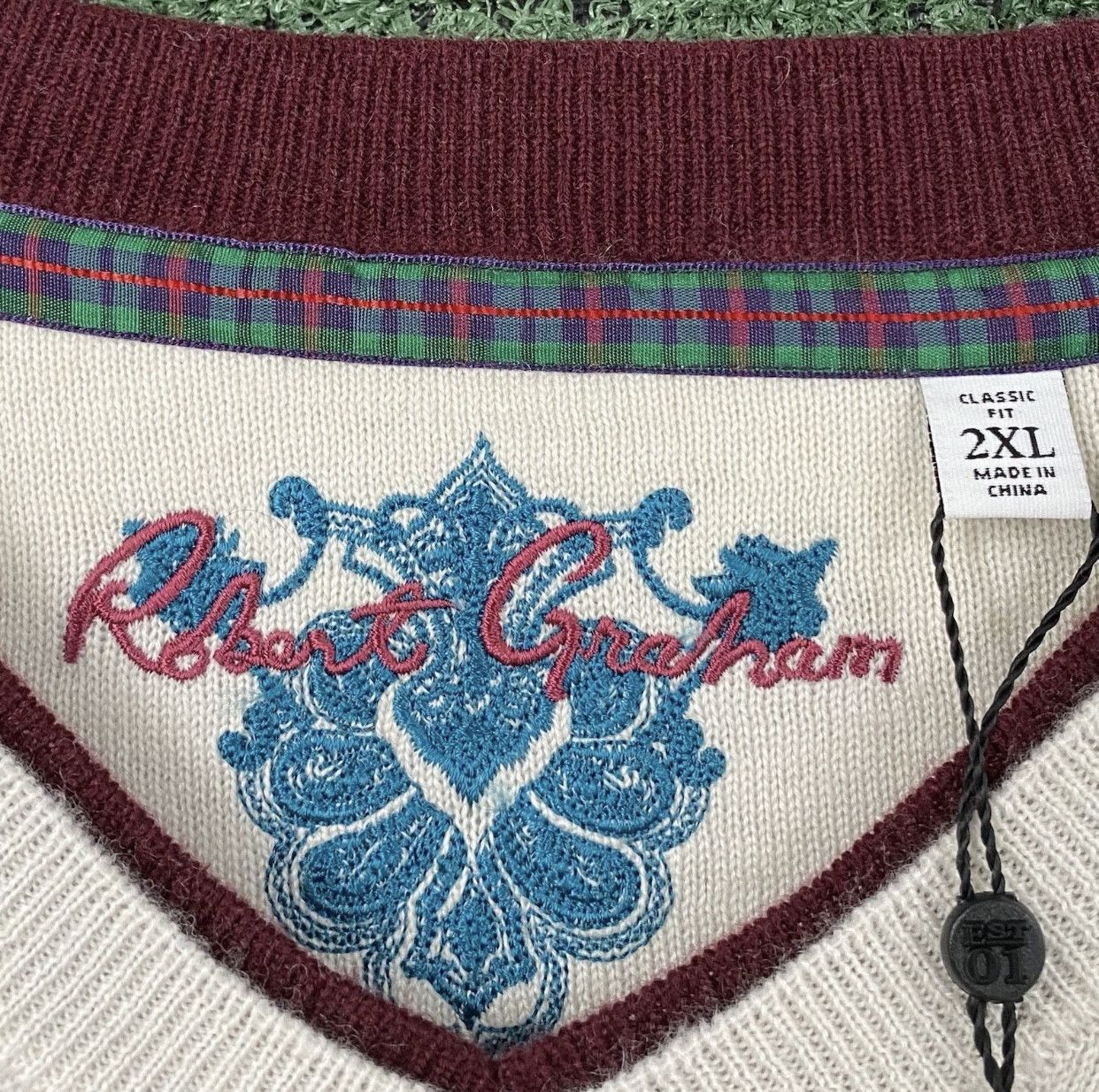 Robert Graham NEW Robert Graham Nolan Ivory Wool Cashmere Sweater 2XL Size US XXL / EU 58 / 5 - 3 Thumbnail