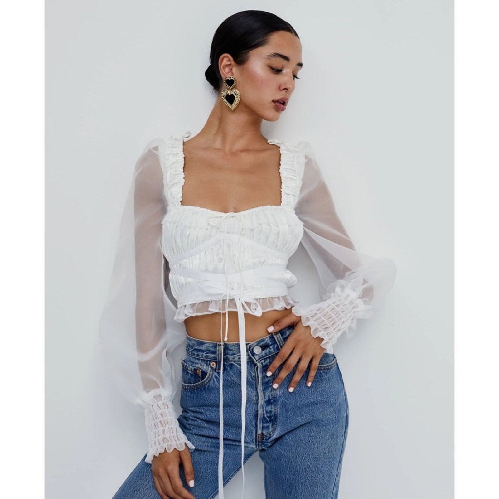 For Love & Lemons For Love & Lemons Gabrielle Top – White/Red – Size M – EUC Size M / US 6-8 / IT 42-44 - 1 Thumbnail
