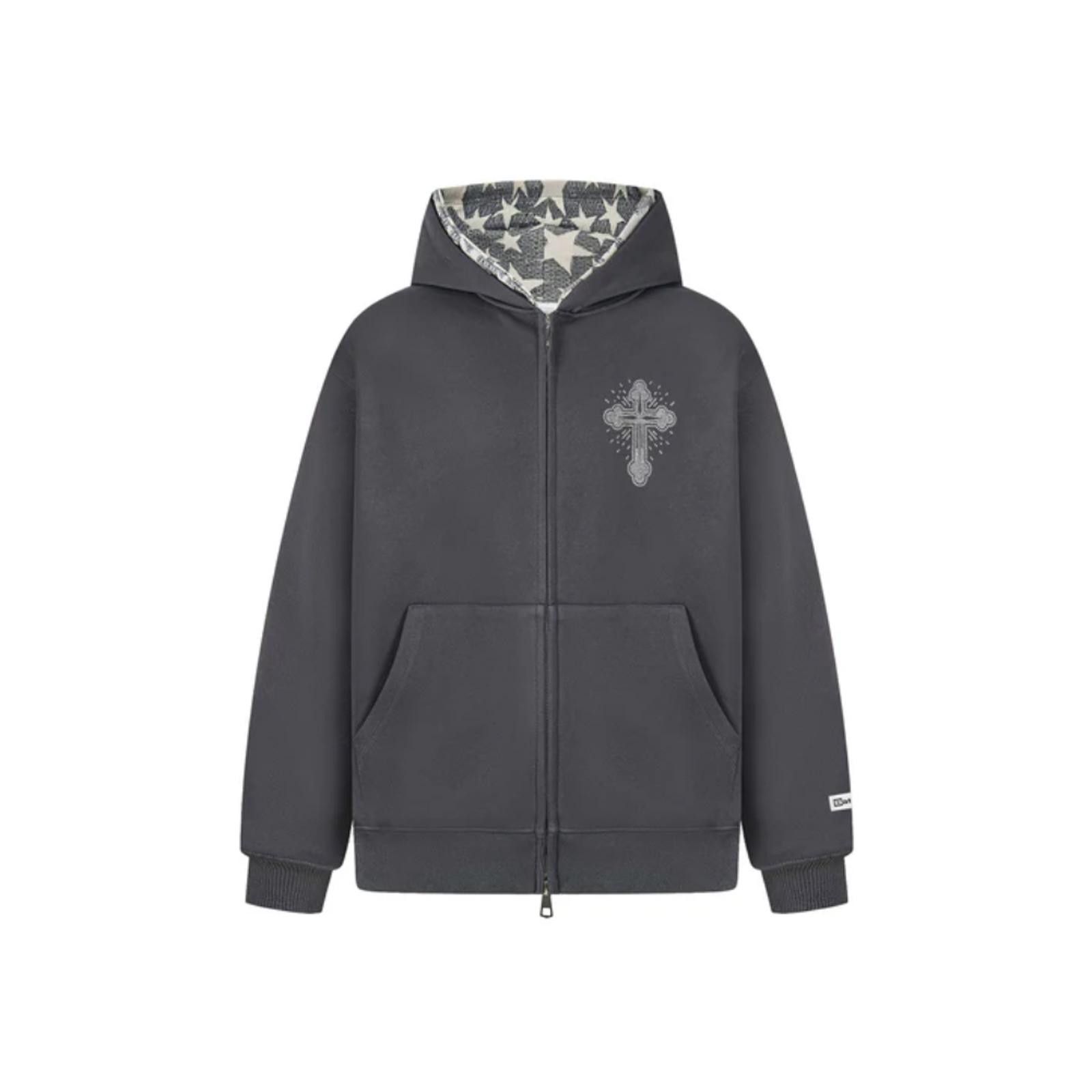 Cross Rhinestone Embellished Zip Hoodie