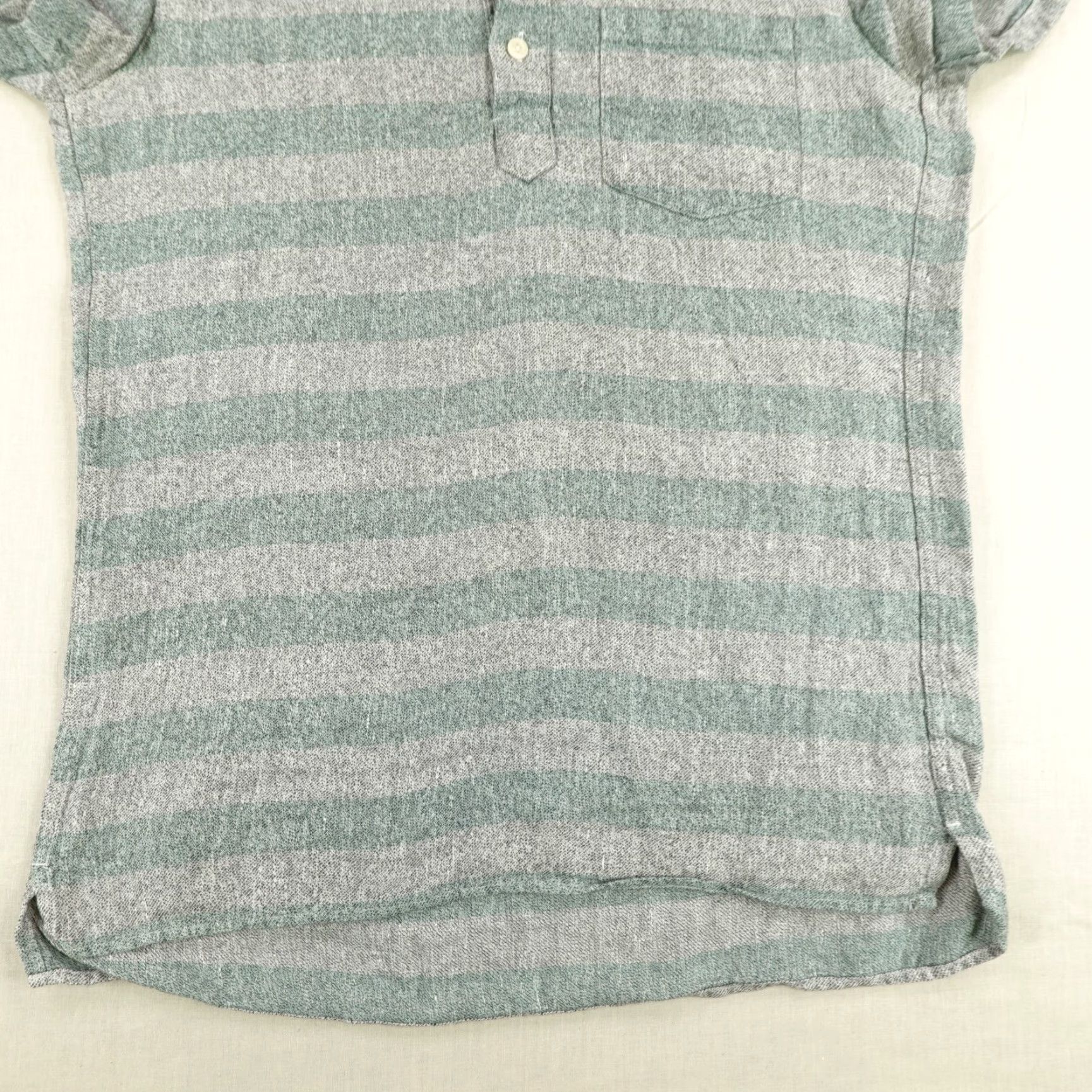 Wallace & Barnes WALLACE & BARNES Shirt Mens XS Green Striped Linen Blend Button Up Pullover Size US XS / EU 42 / 0 - 4 Thumbnail