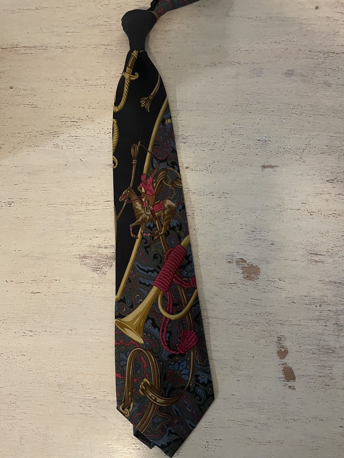 Polo Ralph Lauren × Vintage Rare Paisley-Polo Player Print Silk Tie Size ONE SIZE - 4 Thumbnail