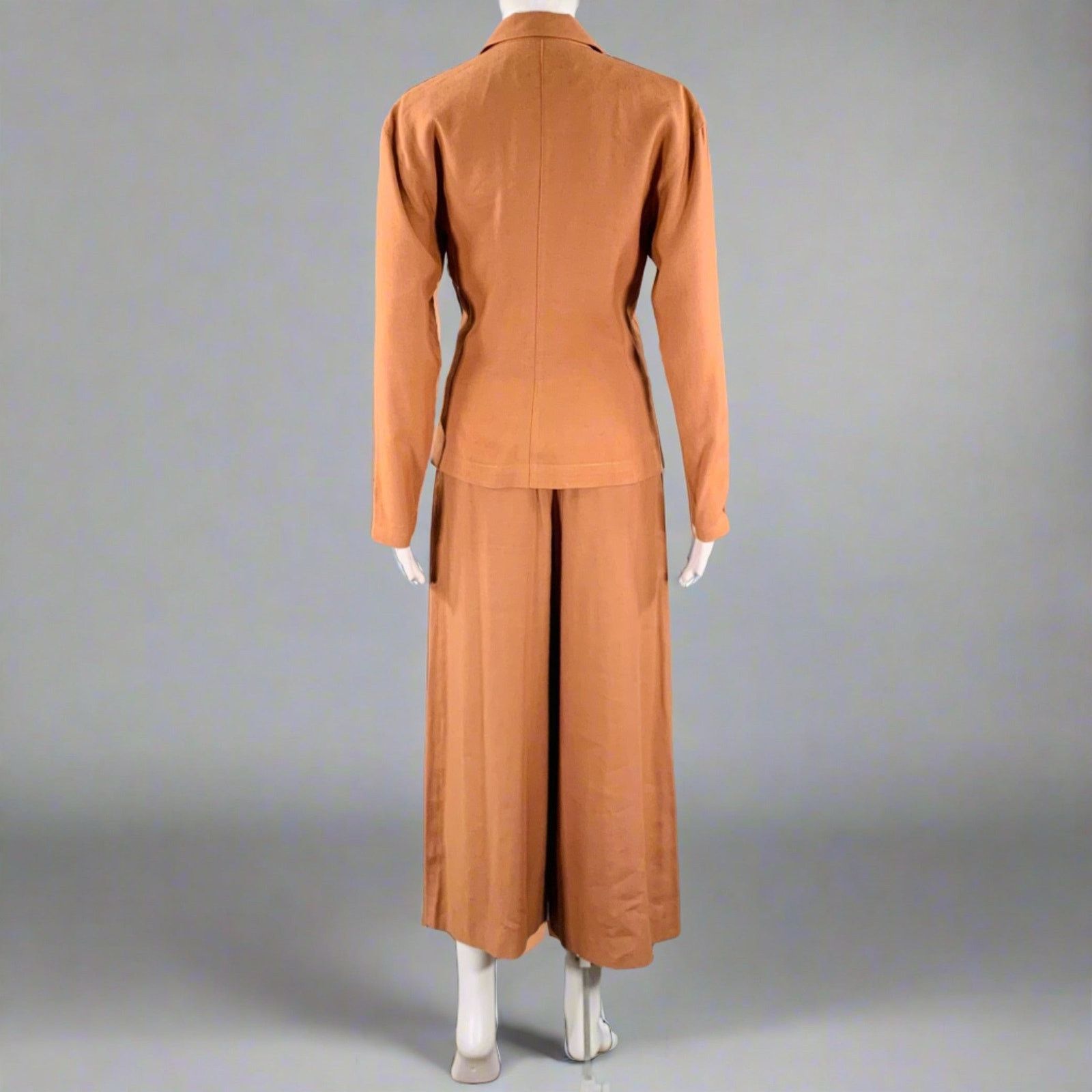 Claude Montana 4 Brown Linen Blend Pleated Flat Front Pants Suit Size S / US 4 / IT 40 - 3 Thumbnail