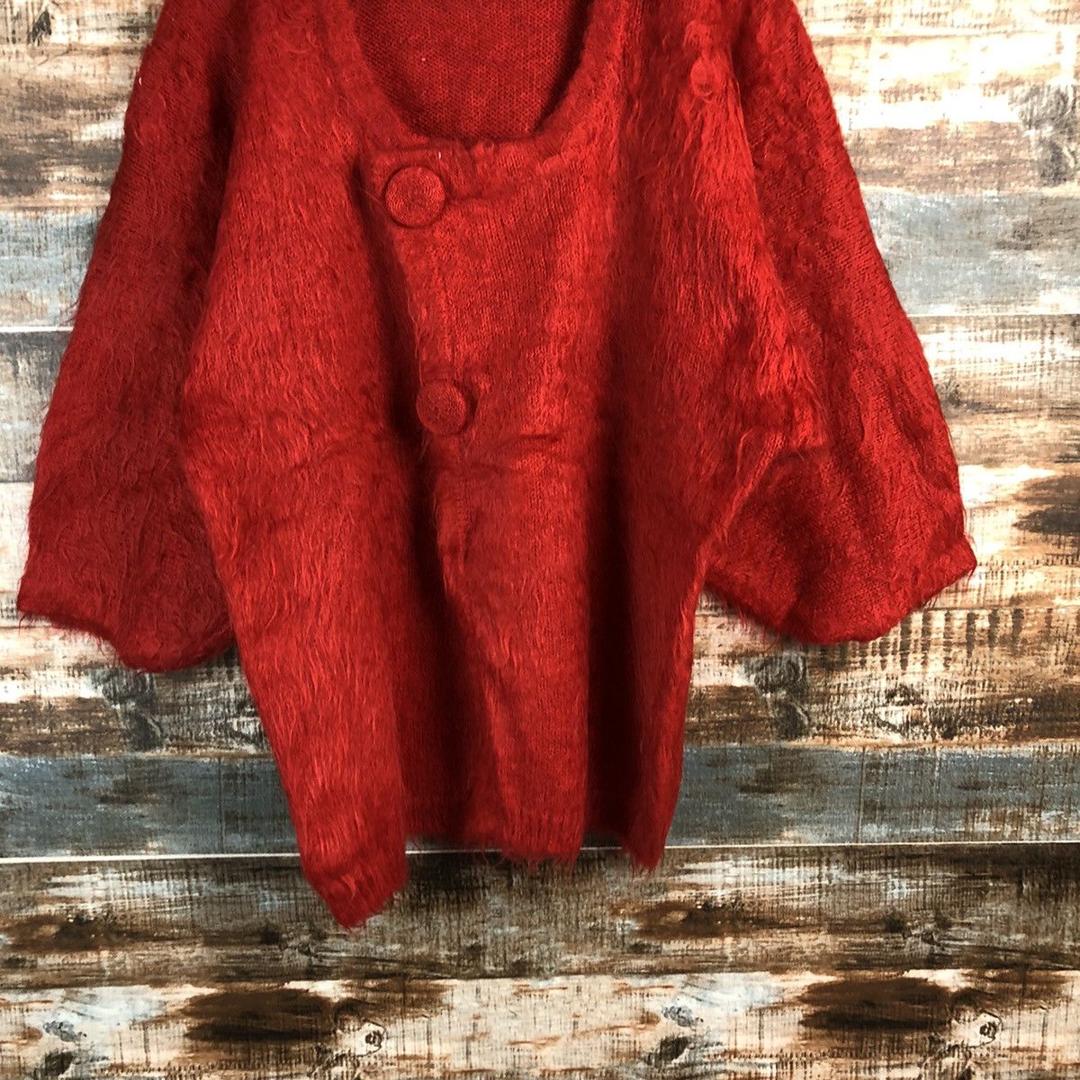 Homespun Knitwear × Japanese Brand Japanese Brand Red Mohair Cardigan #A2295 Size XL / US 12-14 / IT 48-50 - 3 Thumbnail