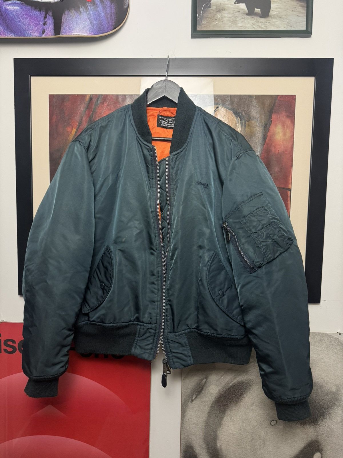 Schott Schott Ma1 Flyer Vintage Nylon Bomber Jacket 90s Boxy Blue Size US M / EU 48-50 / 2 - 2 Thumbnail