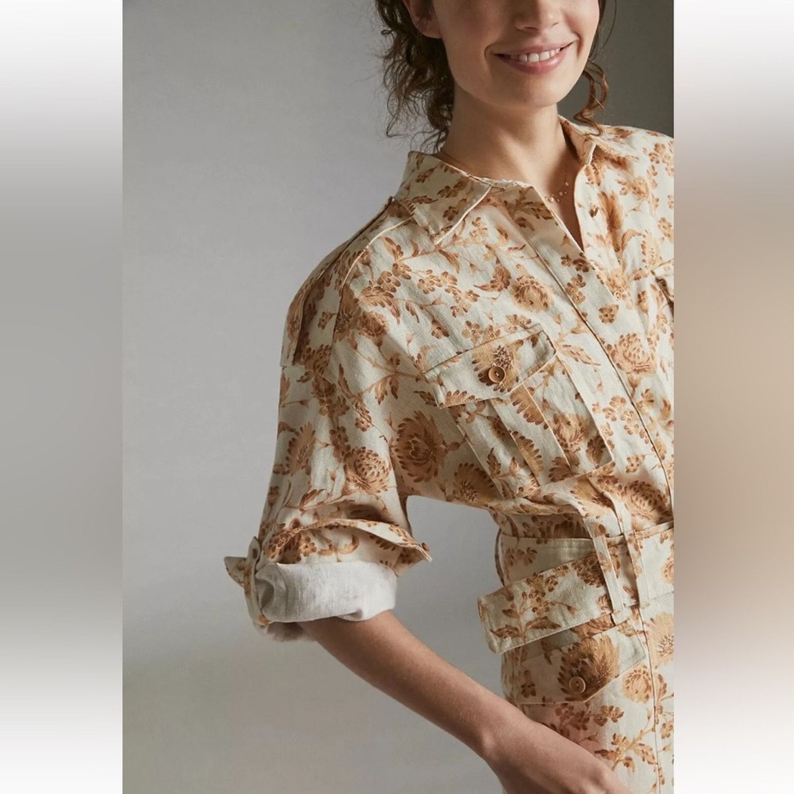 Anthropologie SIGNIFICANT OTHER Aphrodite Belted Jumpsuit Linen Blend Size 27" / US 4 / IT 40 - 2 Thumbnail