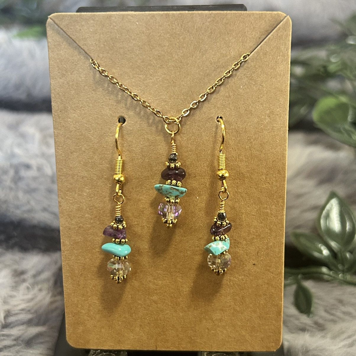 Handmade Handcrafted amethyst turquoise crystal necklace set Size ONE SIZE - 2 Thumbnail