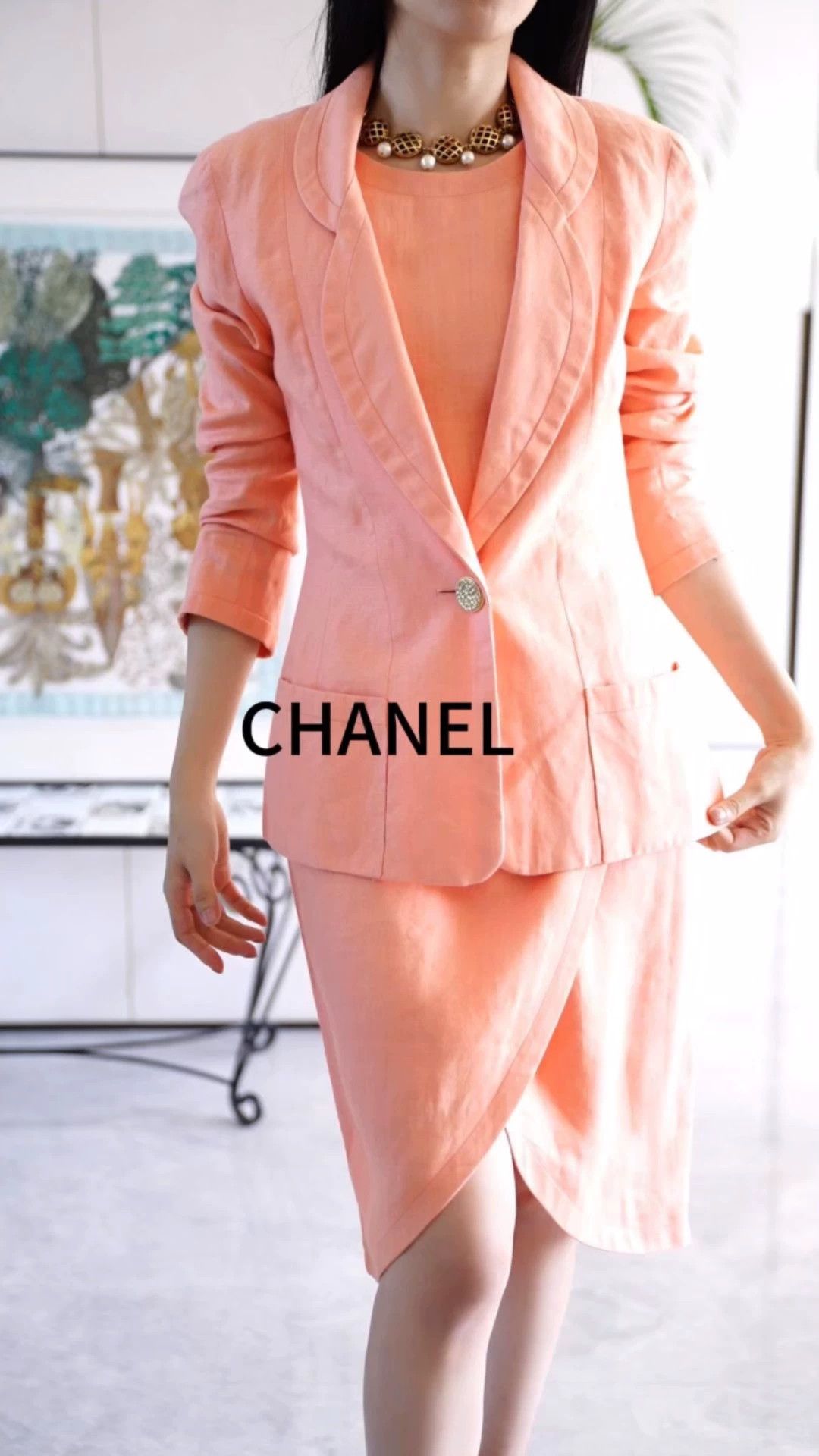 Chanel Chanel Vintage Peach Linen Suit Dress Set FR38 (M) Size S / US 4 / IT 40 - 1 Thumbnail