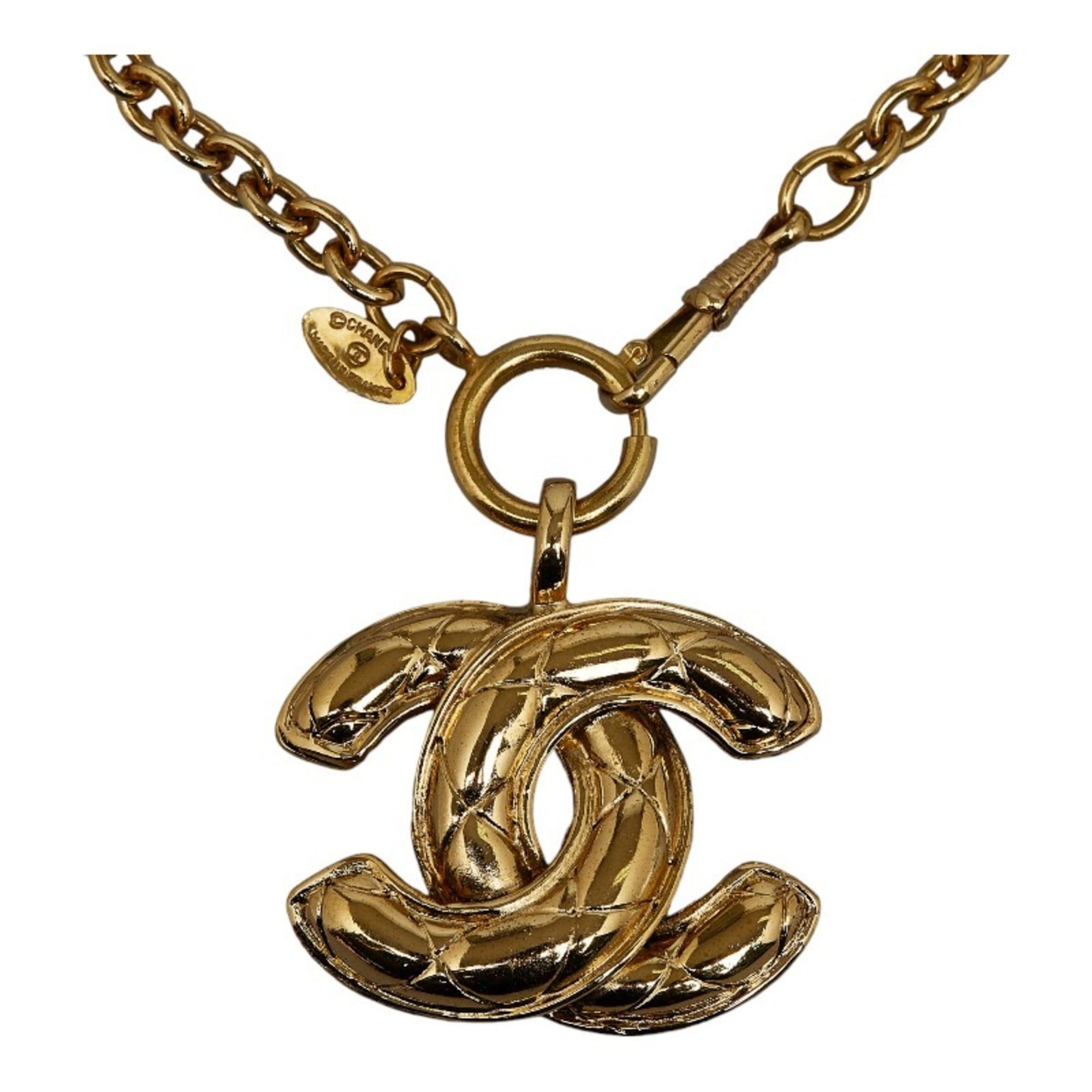 CHANEL Chanel Necklace Loupe Coco Mark Long Double Chain Gold Authentic
