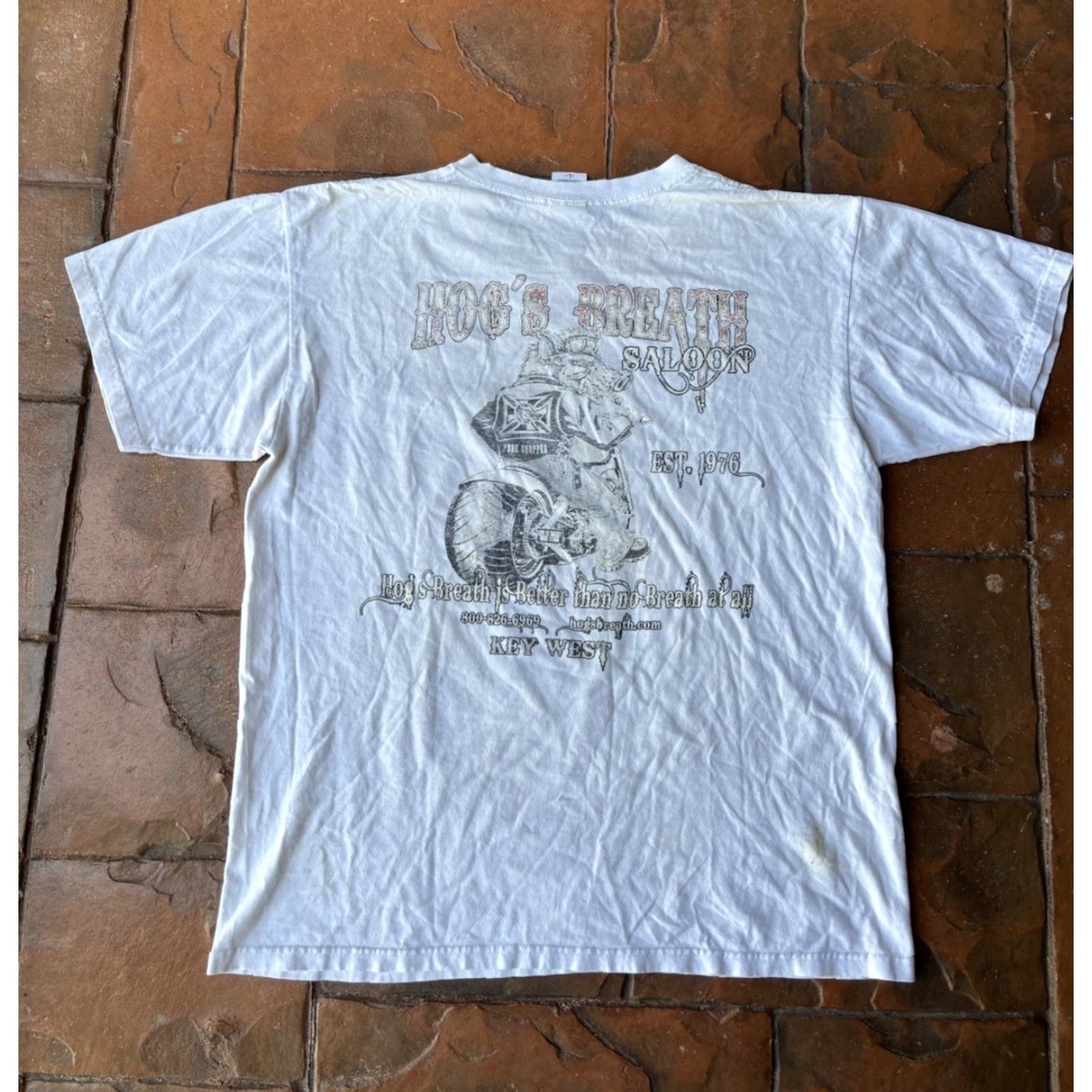 Anvil VINTAGE Y2K Hog's Breath Saloon Key West Biker T Shirt Large White Cotton Anvil Logo 3D Emblem Motorcycle Rockabilly USA Men Size US L / EU 52-54 / 3 - 2 Thumbnail