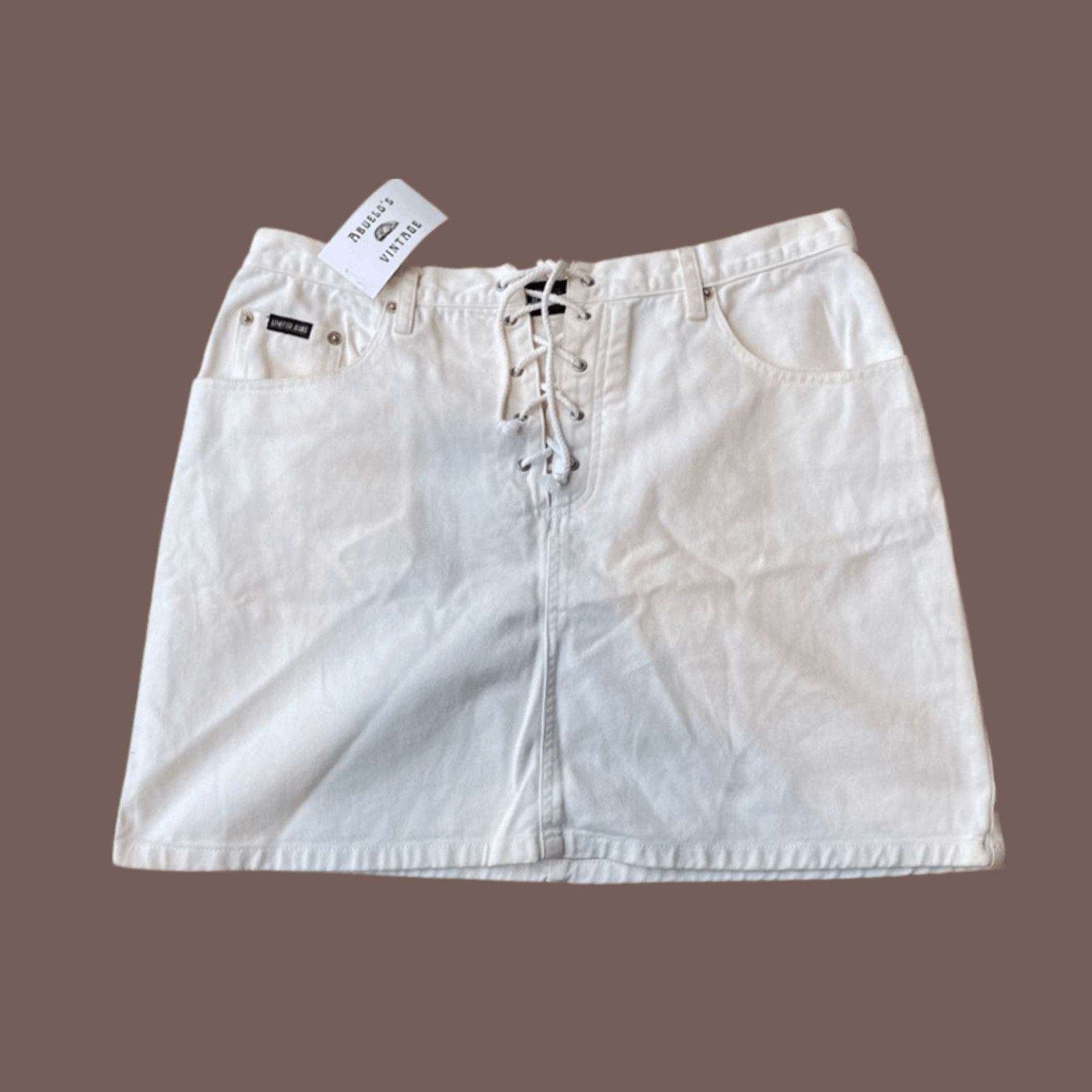 Vintage VTG Mini Skirt | Limited Jeans Lace-Up White | Y2K Retro Size 36" / US 14 / IT 50 - 3 Thumbnail