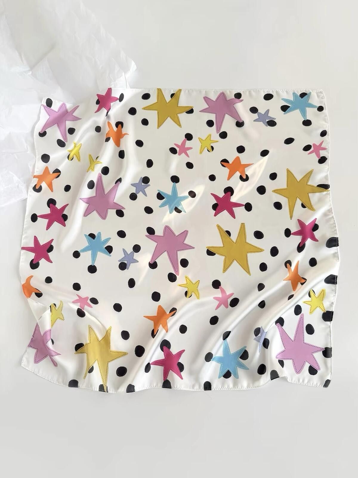Japanese Brand Playful Star Polka Dot Silk Feel Scarf Y2K Kidcore Aesthetic Size ONE SIZE - 6 Thumbnail