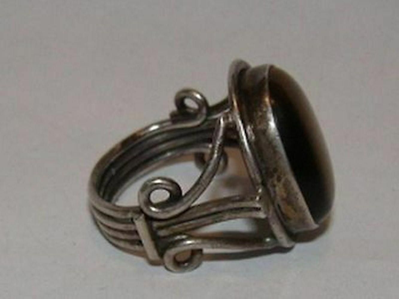 Handmade Sterling Silver Orange Tiger Eye Cabochon Ring Size ONE SIZE - 2 Thumbnail