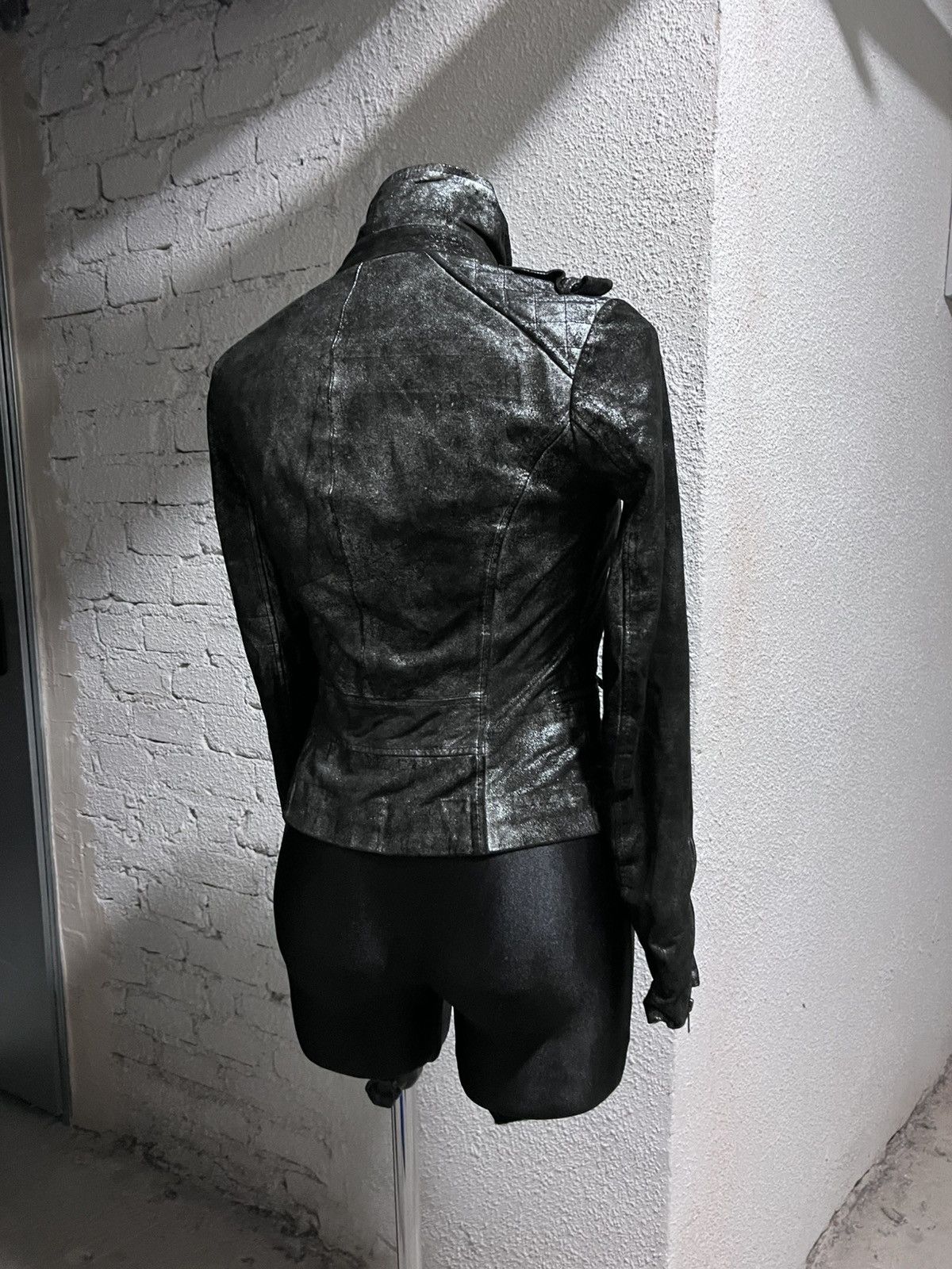 Rick Owens Faded Metallic Real Leather Asymmetrical Zip Cropped Jacket Size S / US 4 / IT 40 - 5 Thumbnail