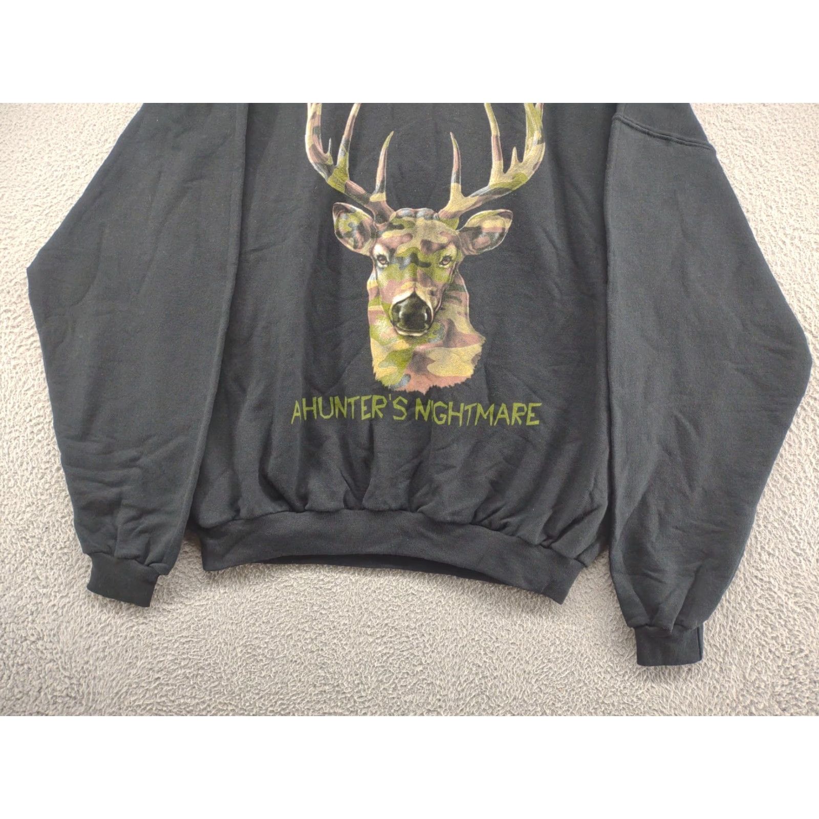 Jerzees HUNTER’S NIGHTMARE American Traditions Camo Sweatshirt Men’s XL Black Deer Hunting Pullover Jerzees Sweatshirt Mens XL Black Camouflage Hunting 90s Size US XL / EU 56 / 4 - 4 Thumbnail