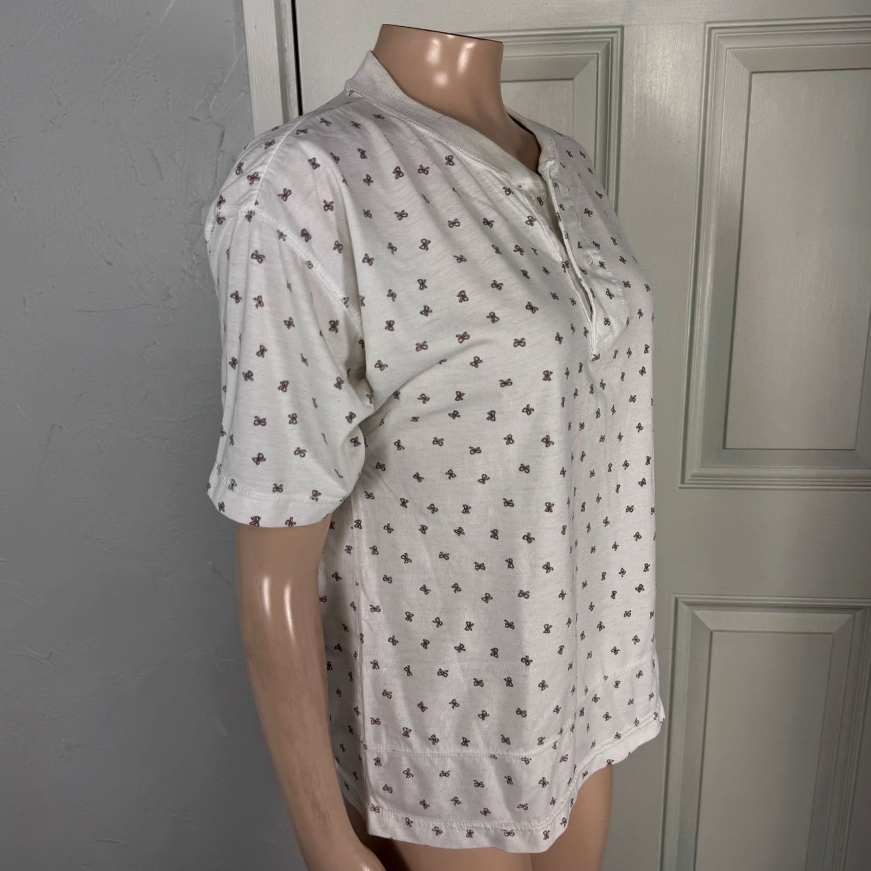 Vintage VINTAGE Palm Springs Yacht Club Women's Top Shirt L Floral Knit Cotton Bow Print 3/4 Sleeve Yellow Crew Neck 39 Bust Classic Casual Medium Womens Size L / US 10 / IT 46 - 5 Thumbnail