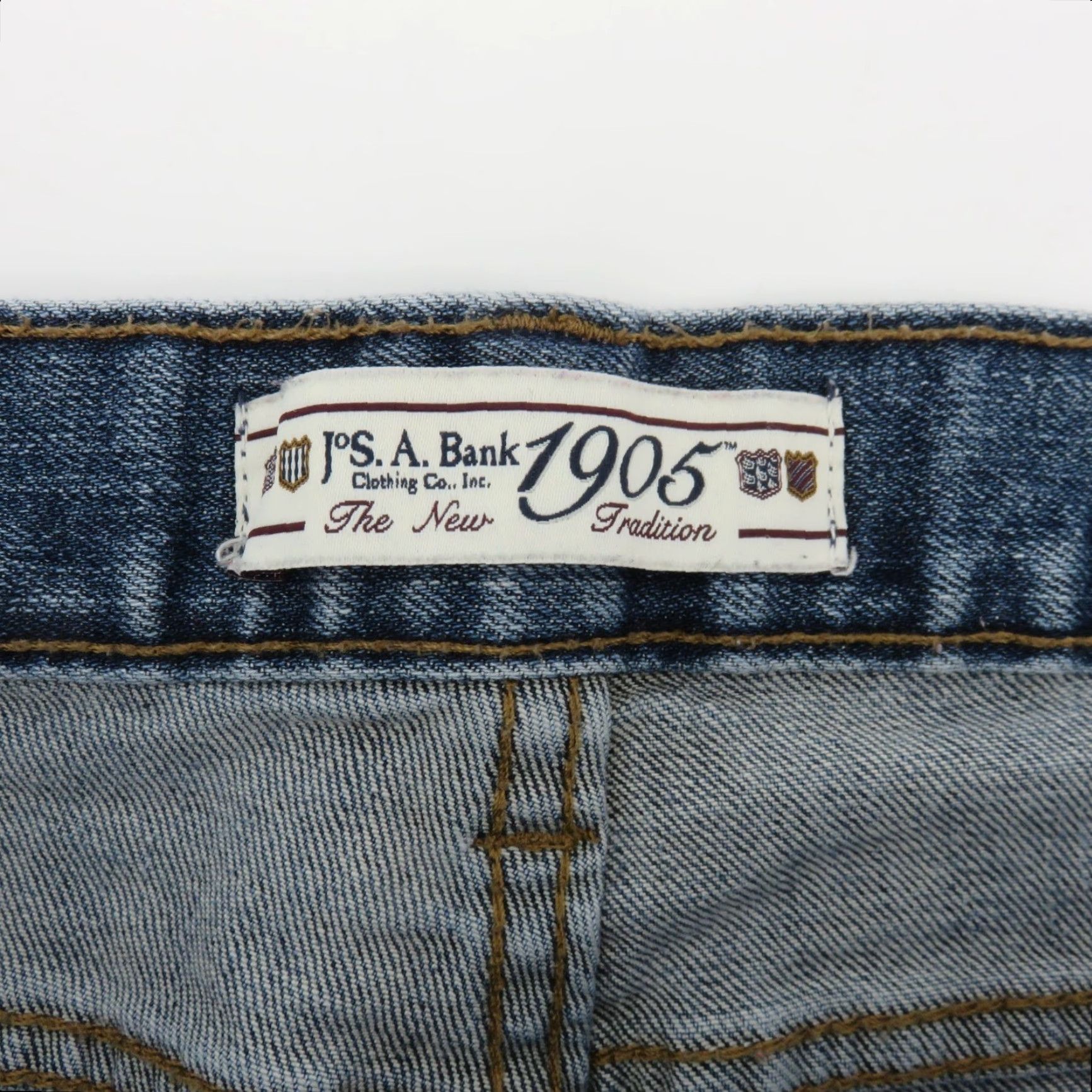 Jos A Bank Jeans Men 34W 32L Tailored Fit Denim Blue Cotton Blend 5-Pocket Inseam 32in Straight Pants