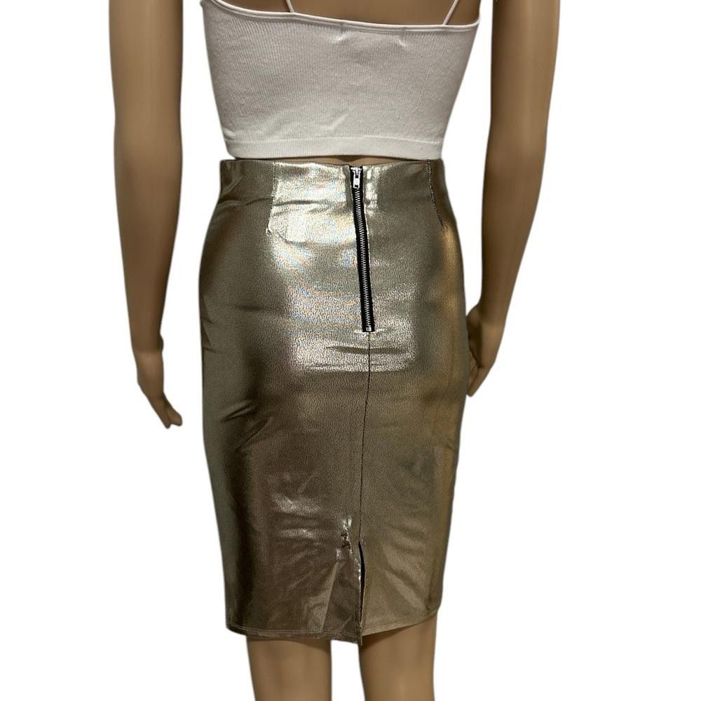 Forever 21 Gold Metallic Pencil Skirt Size 28" / US 6 / IT 42 - 3 Thumbnail