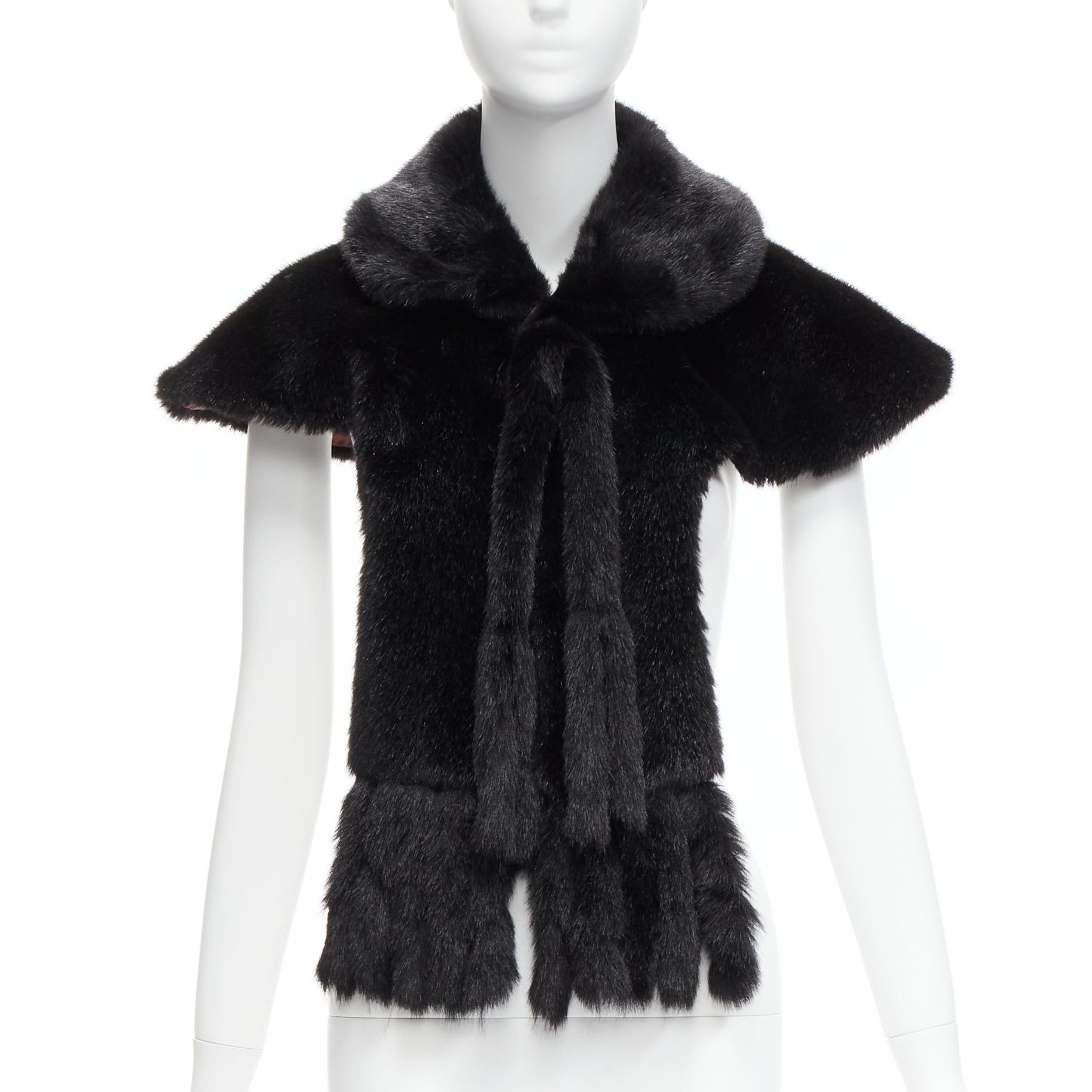 image of Comme Des Garcons Robe De Chambre Vintage Black Faux Fur Peter Pan Capelet Muffler Scarf, Women's