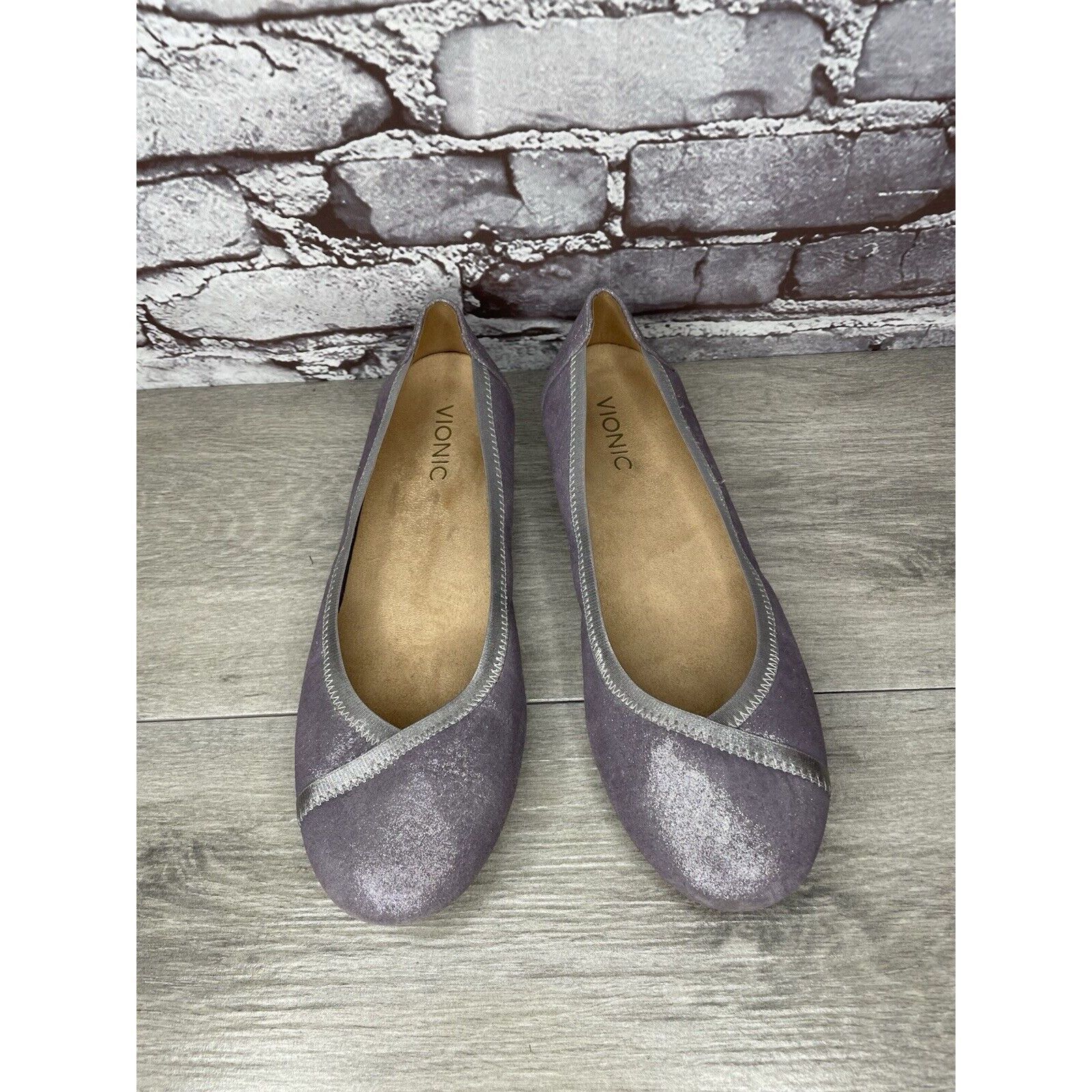 Other Vionic Caroll Metallic Shimmer Pewter Purple Leather Flats W Size US 9.5 / IT 39.5 - 2 Thumbnail