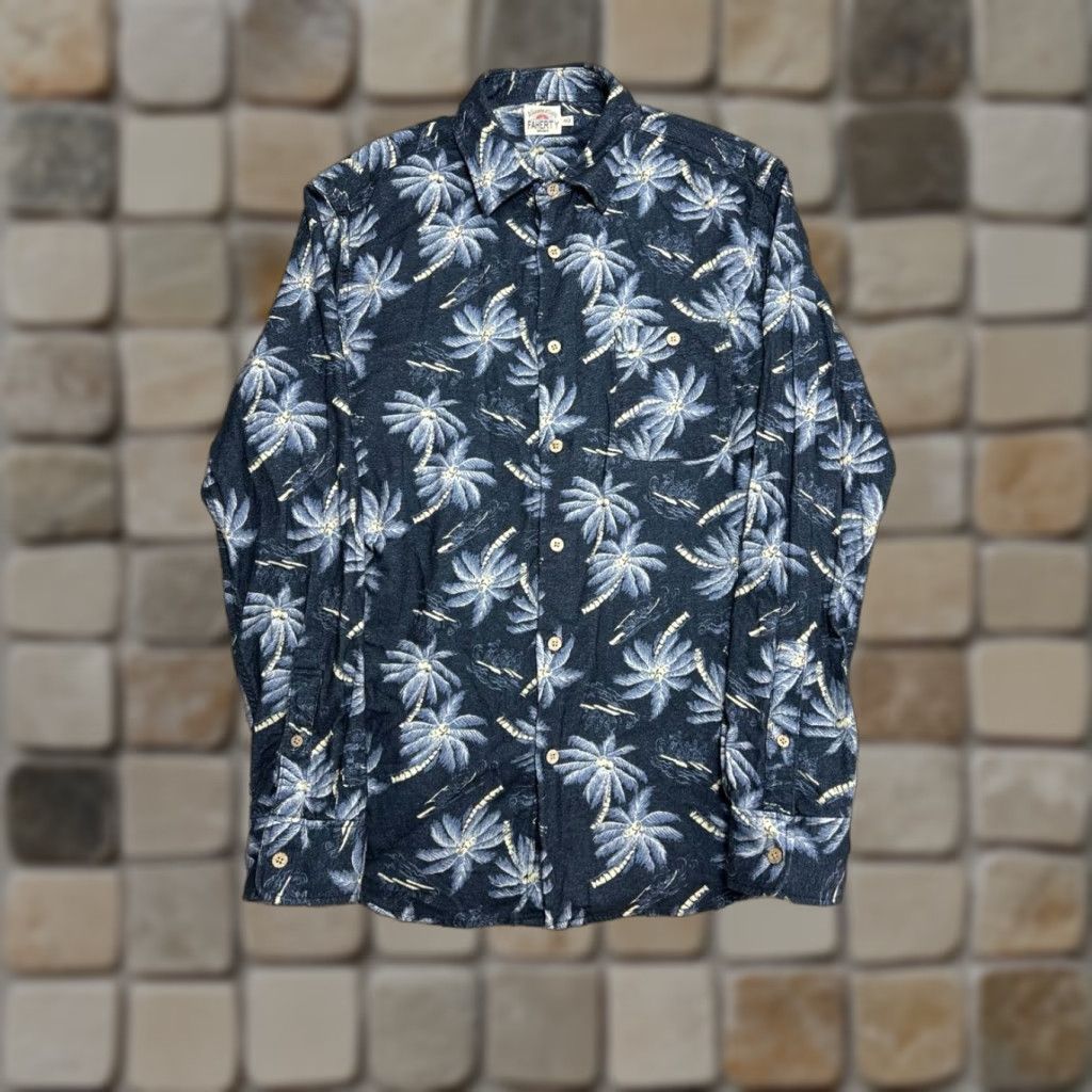 Faherty Faherty Shirt Mens Medium Blue Cotton Palm Trees Print Button Up Size US M / EU 48-50 / 2 - 1 Thumbnail