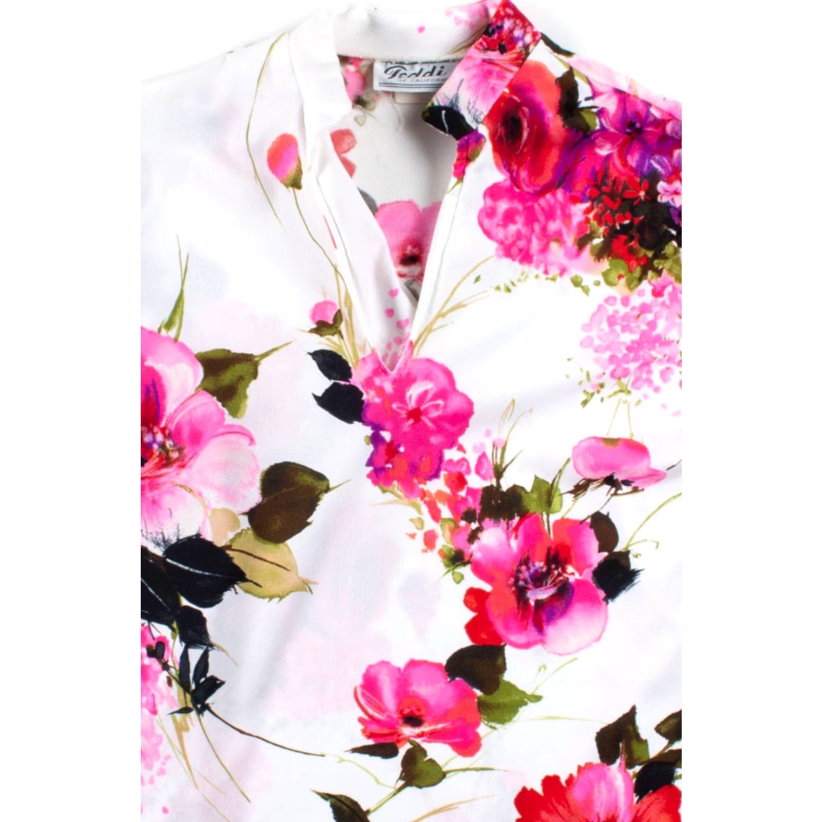 Vintage VINTAGE Teddi of California White Floral V-Neck Blouse Medium 3/4 Sleeve Top Mens Womens Girls Boys Size M / US 6-8 / IT 42-44 - 2 Thumbnail