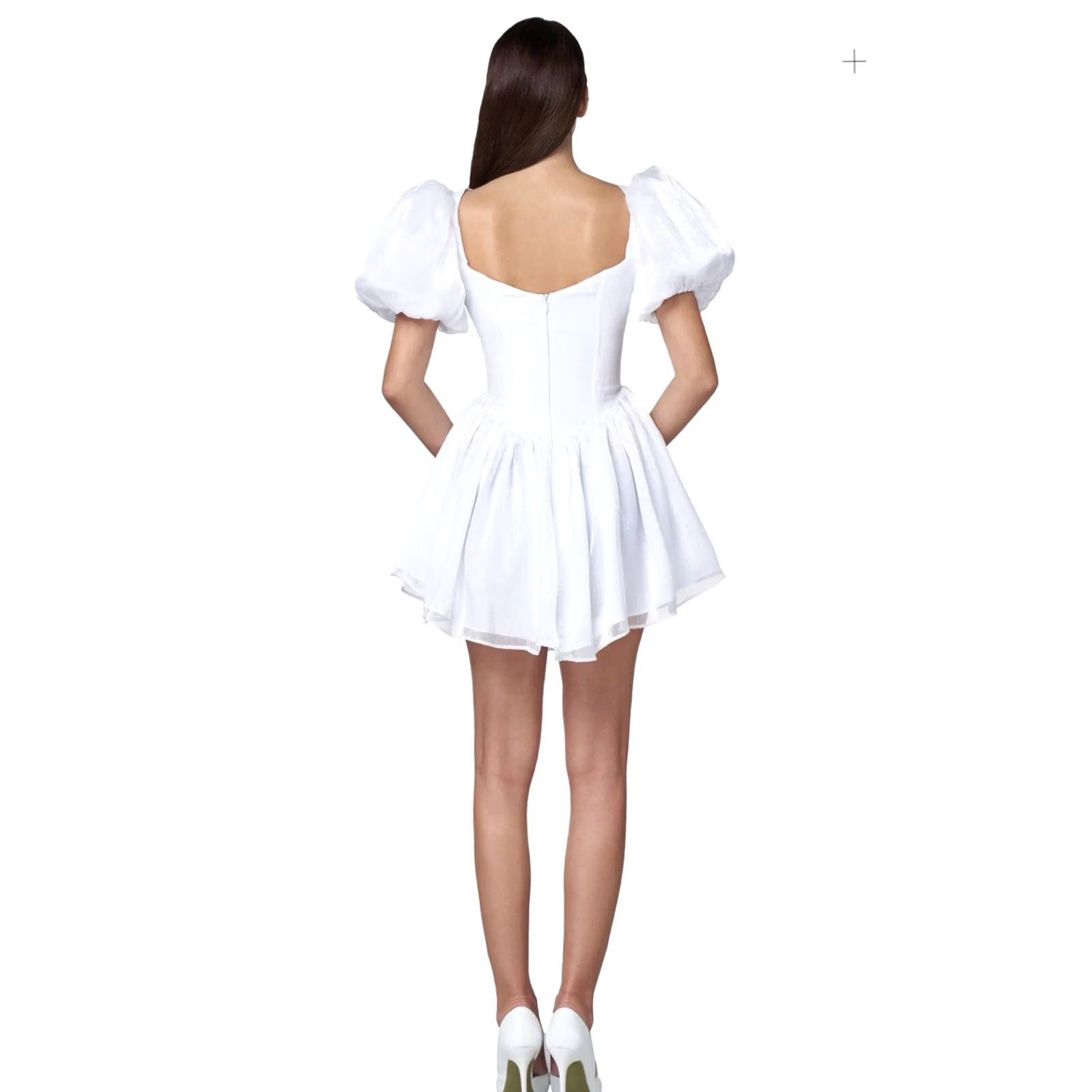 Hereu ADEIRLINA Here Comes the Sun Bridal White Mini Dress XL Puff Sleeve Zipper Corset Chiffon Short Size XL / US 12-14 / IT 48-50 - 3 Thumbnail
