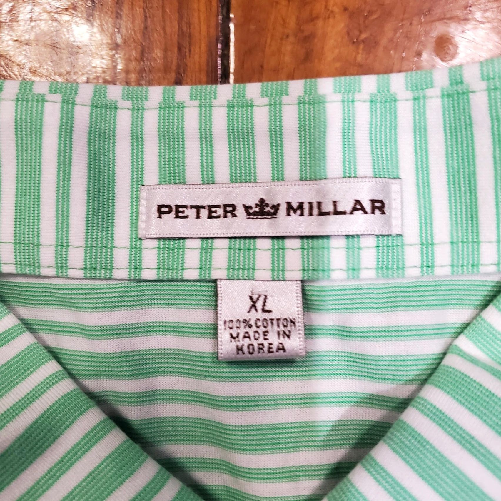 Peter Millar Peter Millar Polo Shirt Mens XL Green Striped 100% Cotton Short Sleeve Golf Logo Polo Shirt Mens XL Green Striped Size US XL / EU 56 / 4 - 3 Thumbnail