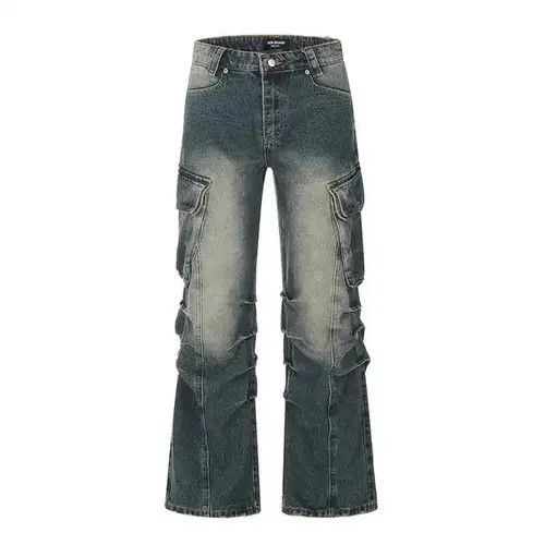 Japanese Brand Streetwear Side Pockets Washed Baggy Blue Jean Unisex Size US 28 / EU 44 - 1 Thumbnail