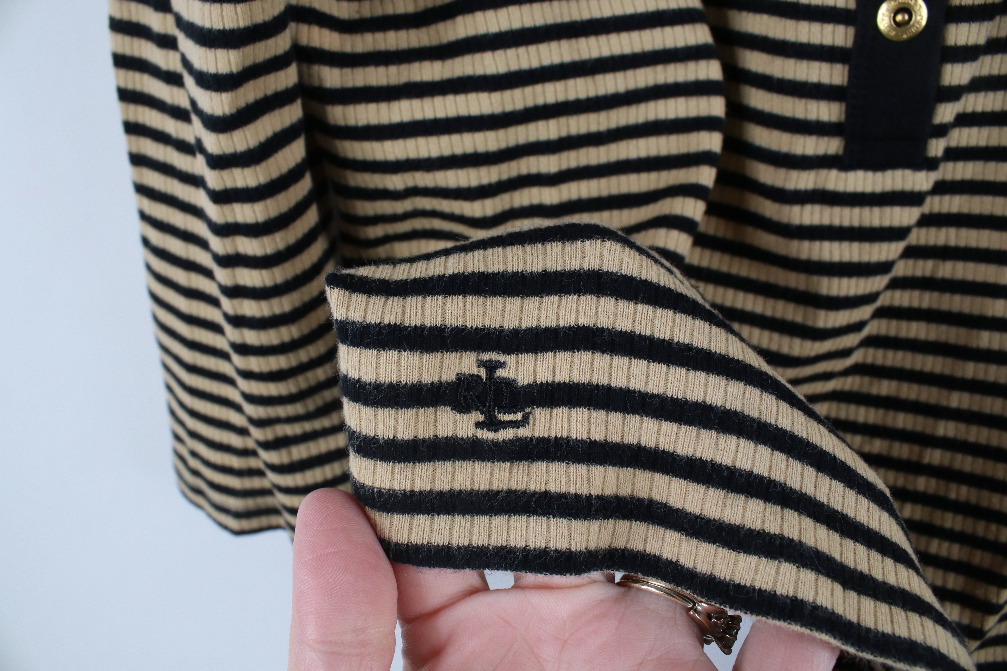 Ralph Lauren × Vintage Vintage 90s Ralph Lauren Striped Ribbed Knit Henley T-Shirt Size L / US 10 / IT 46 - 4 Thumbnail