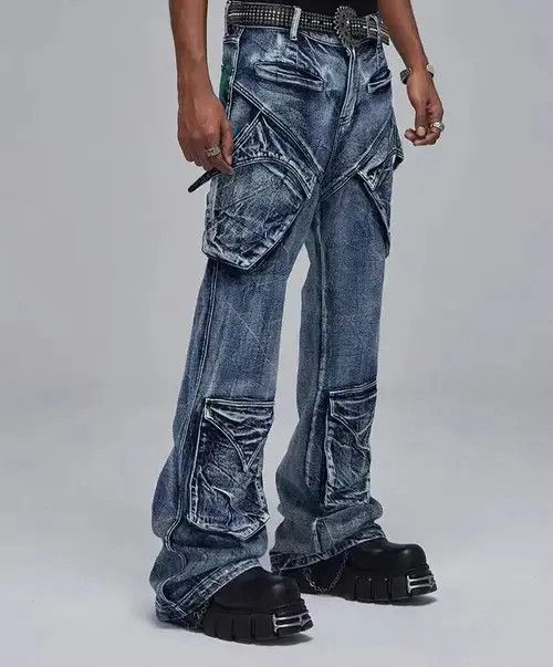 Japanese Brand Vintage washed distressed deconstructed multi-pocket jeans Size US 32 / EU 48 - 4 Thumbnail