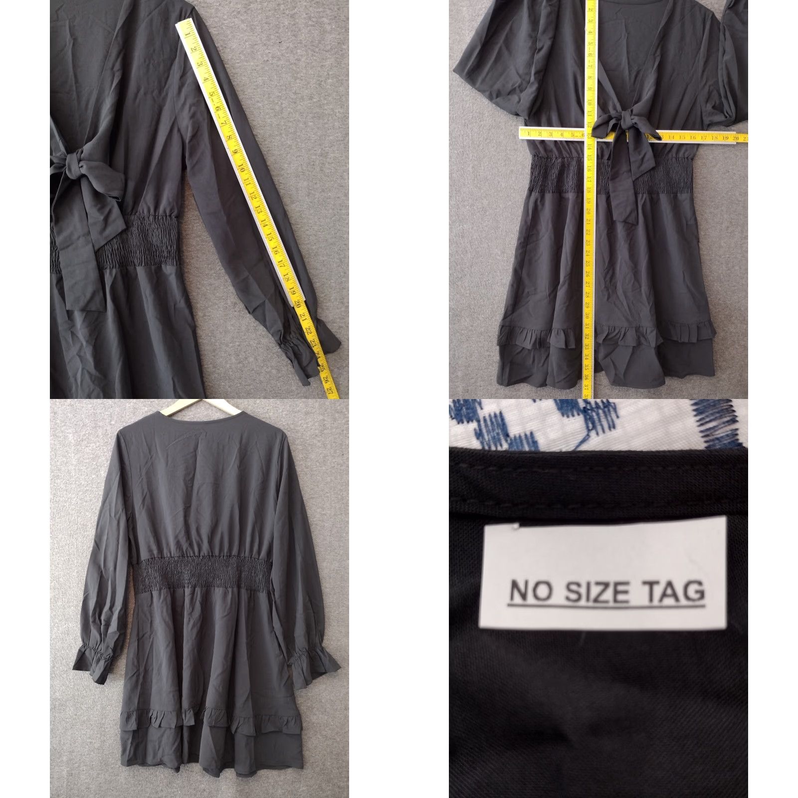 Vintage Etiquette Front Knot Mini Dress Long Sleeve M/L Black 90s Women Shirt/ dress Size M / US 6-8 / IT 42-44 - 8 Thumbnail
