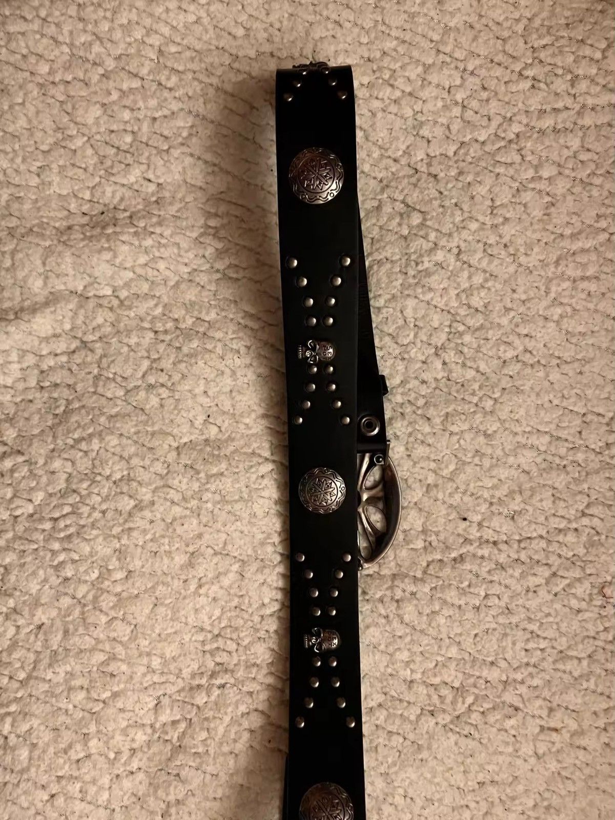 Japanese Brand 110 cm skeleton chrome cross studded goth emo black belt Size ONE SIZE - 5 Thumbnail