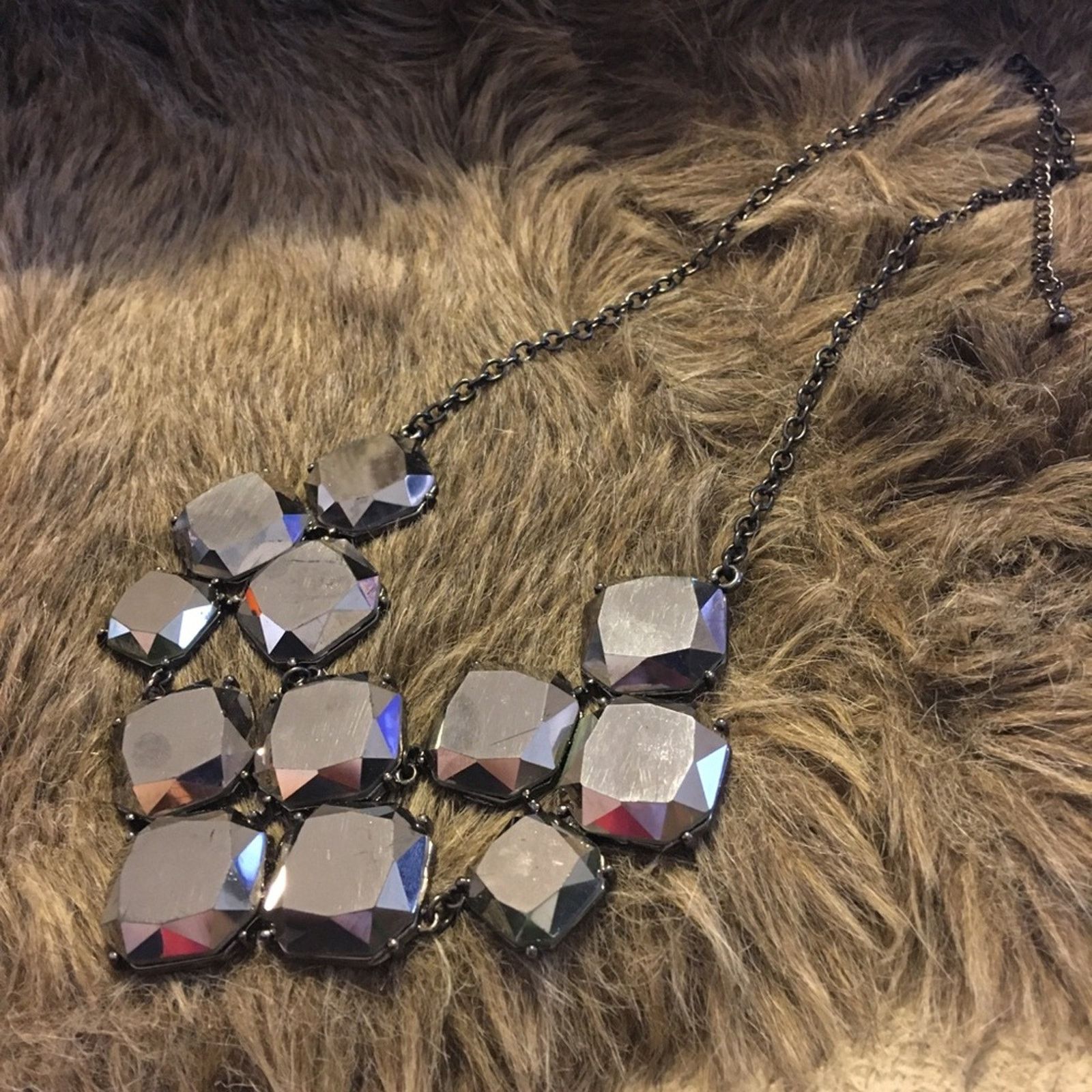 Jewelry Dark chrome tone faceted glass statement necklace Size ONE SIZE - 7 Thumbnail
