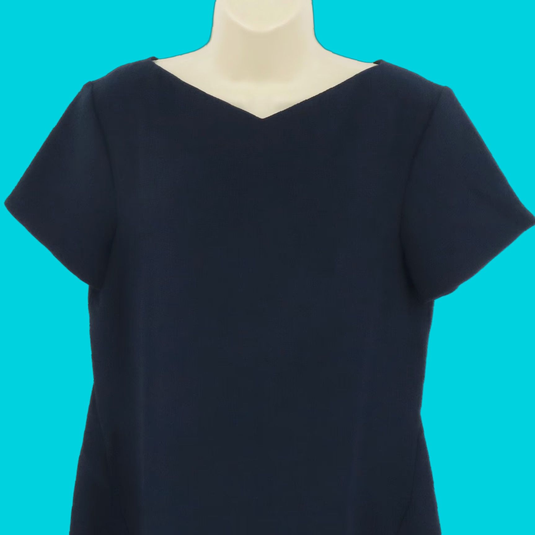 MM LaFleur Womens Small Eliza Navy Blue Textured Shift A Line Short Sleeve Dress