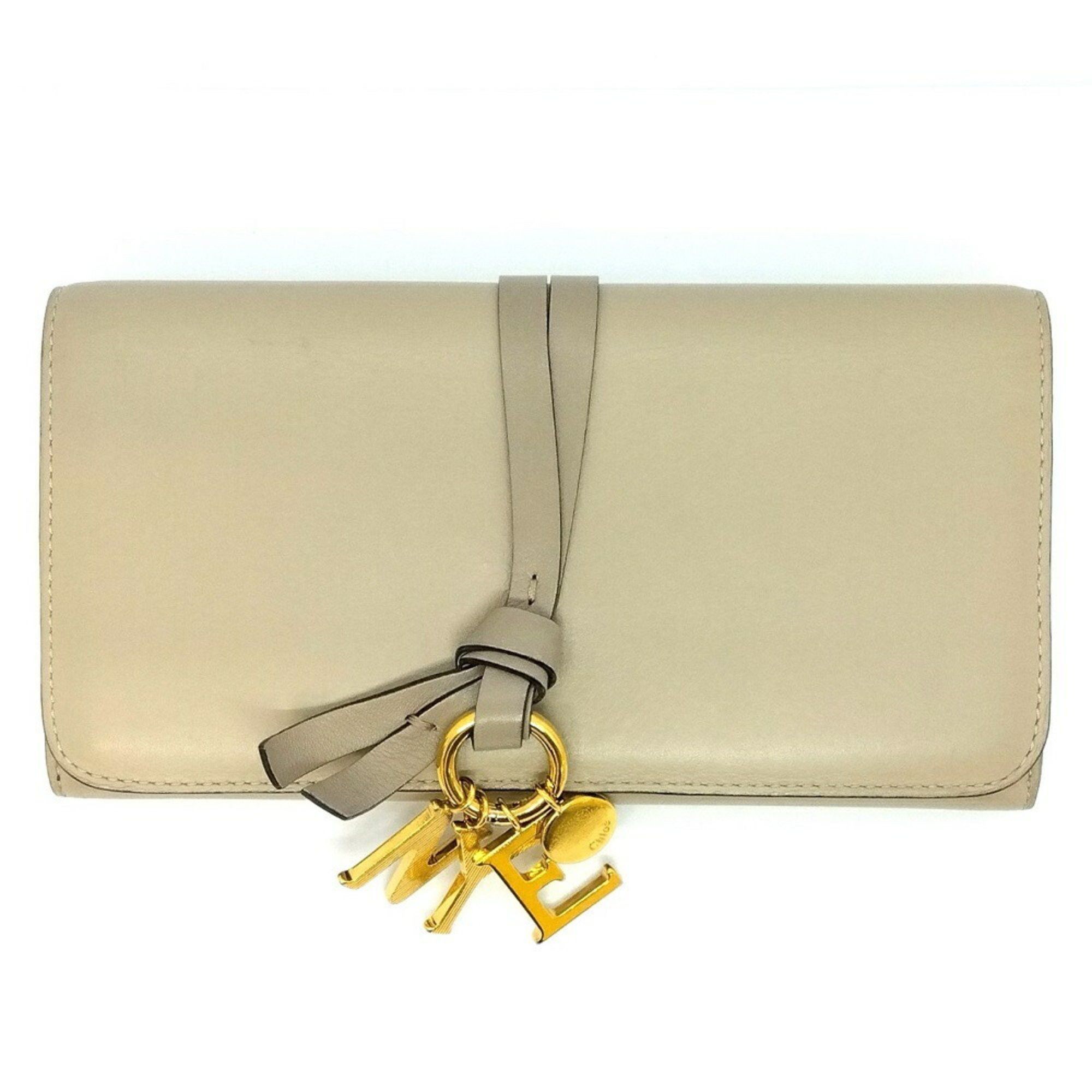 Chloé Chloe Alphabet Wallet Long Leather Shiny Grey
