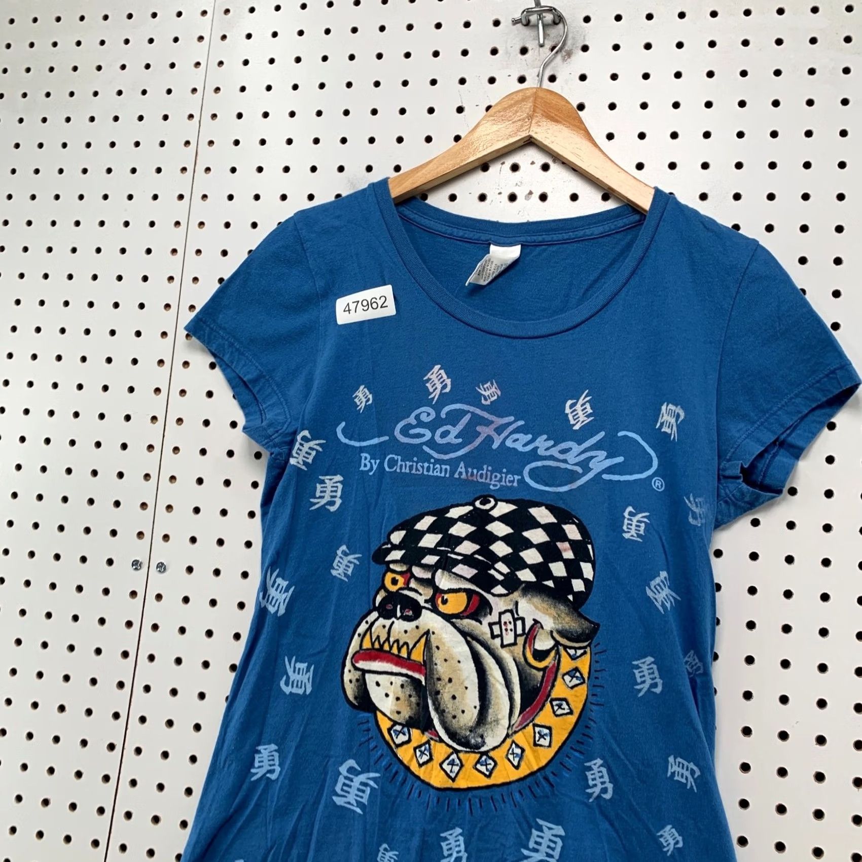 Ed Hardy VINTAGE Ed Hardy Bull Dog Top Womens L Beige Rhinestone Studded Y2K Shirt Womens LL? Size L / US 10 / IT 46 - 6 Thumbnail